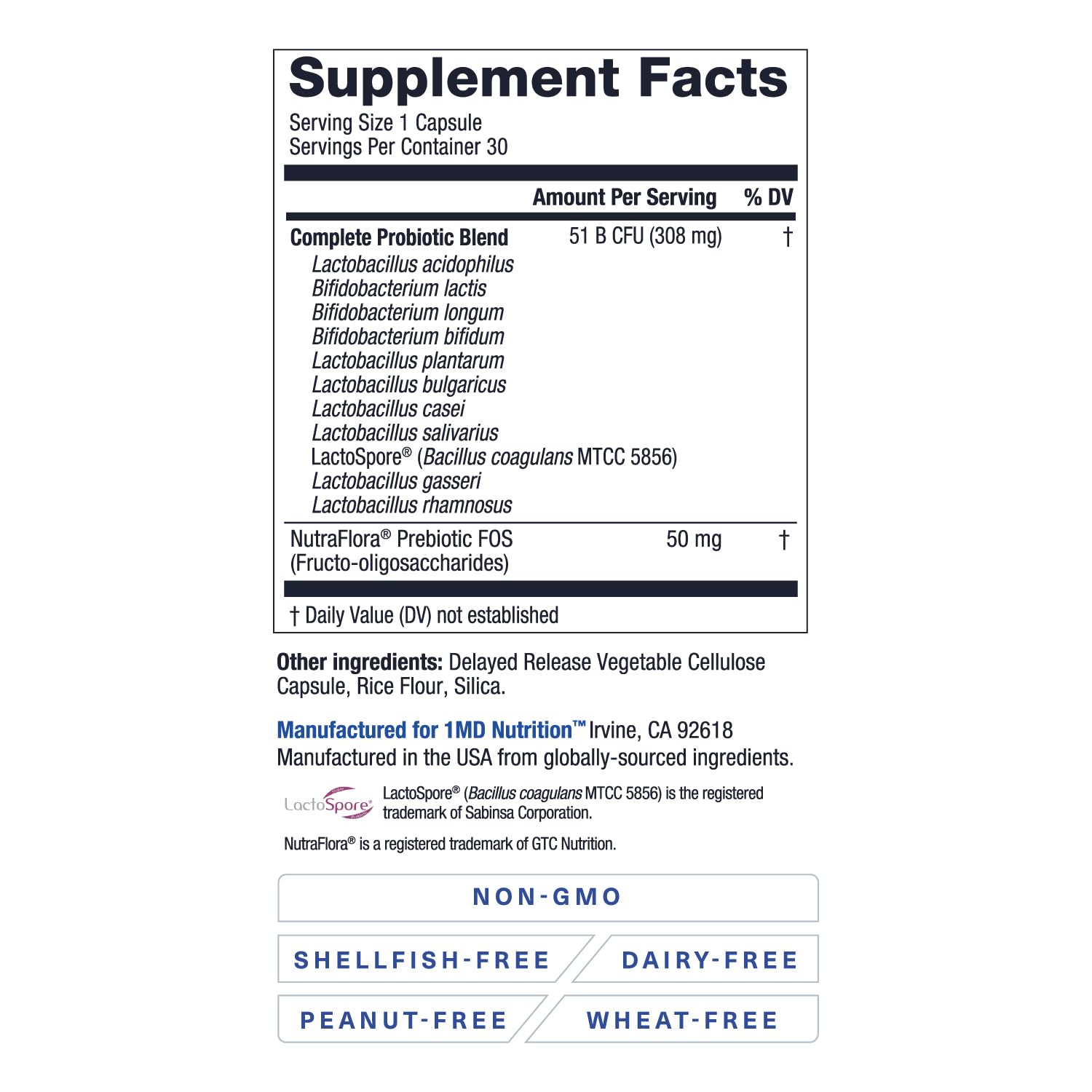 1MD Nutrition Complete Probiotics Platinum bottle with a measuring spoon