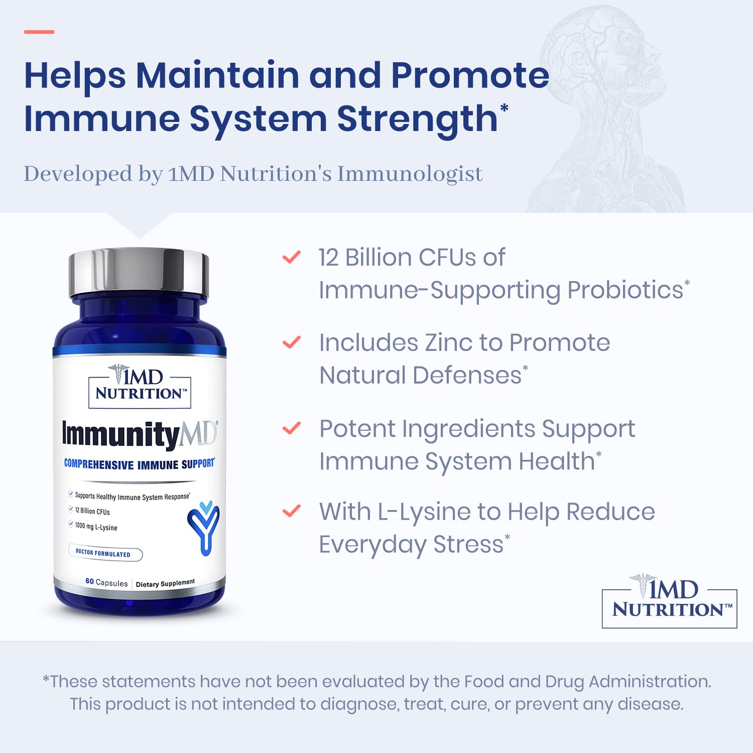 1MD Nutrition daily wellness Prebiotic Capsules back view with ingredient list