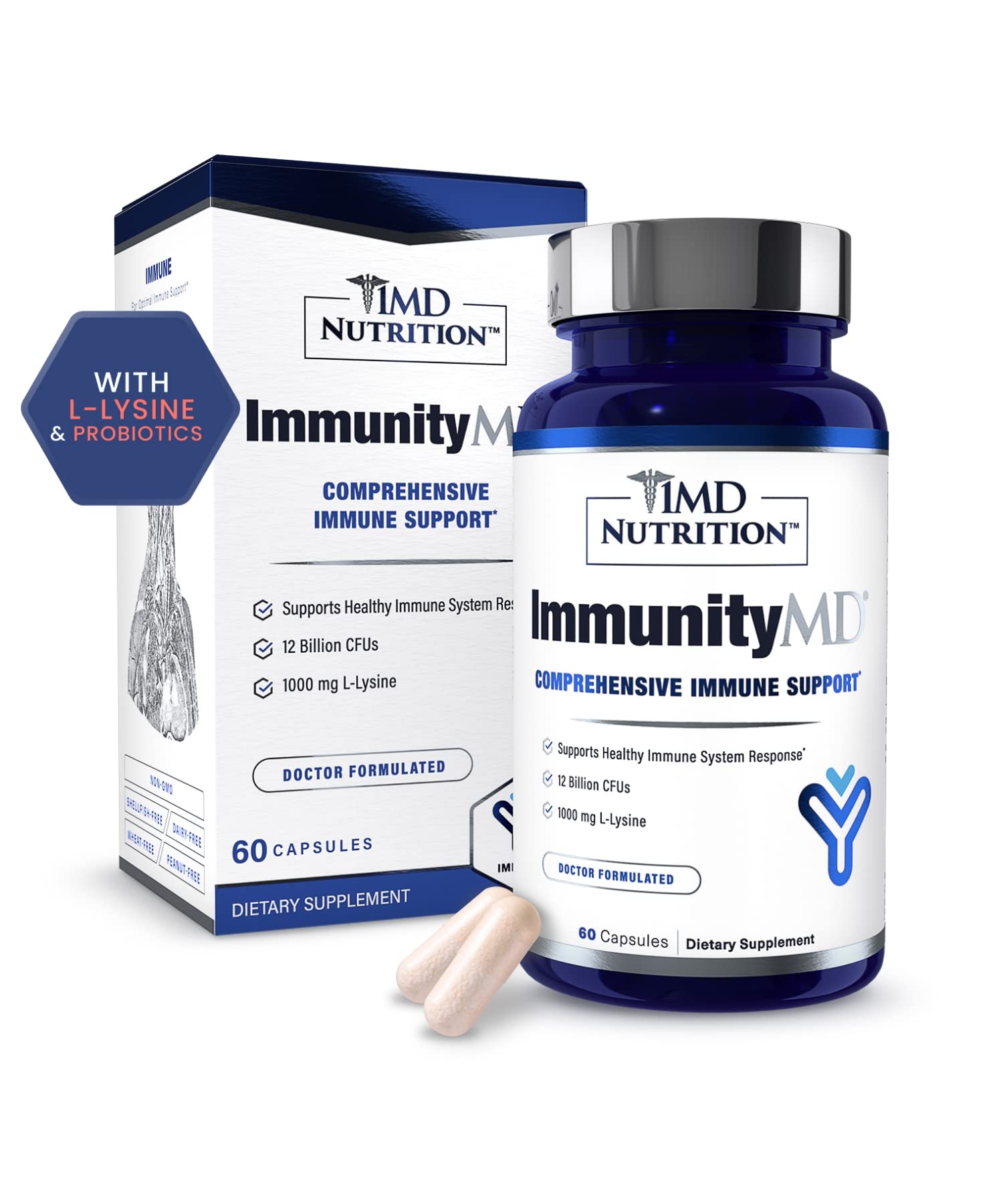 1MD Nutrition daily wellness Prebiotic Capsules front view with packaging
