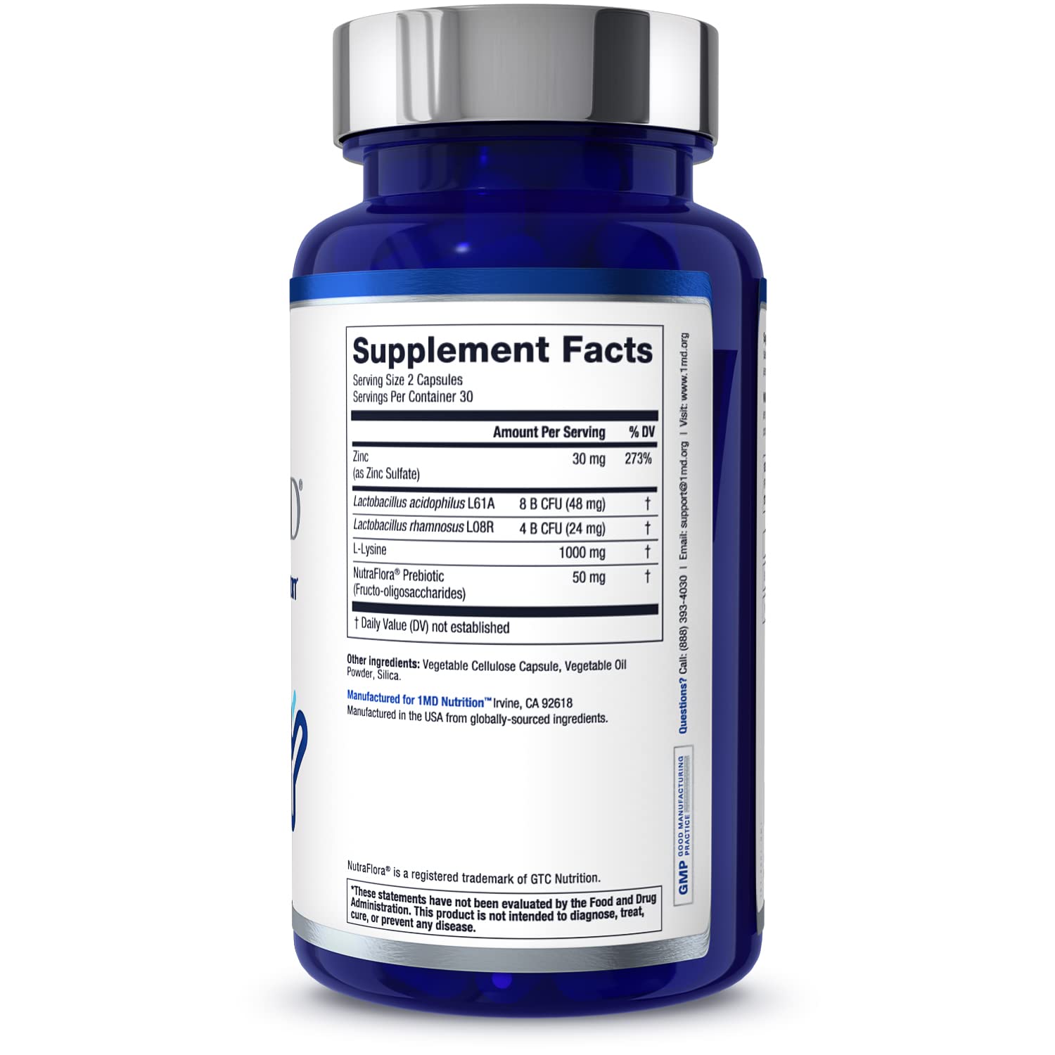 1MD Nutrition daily wellness Prebiotic Capsules packaging on a wooden table