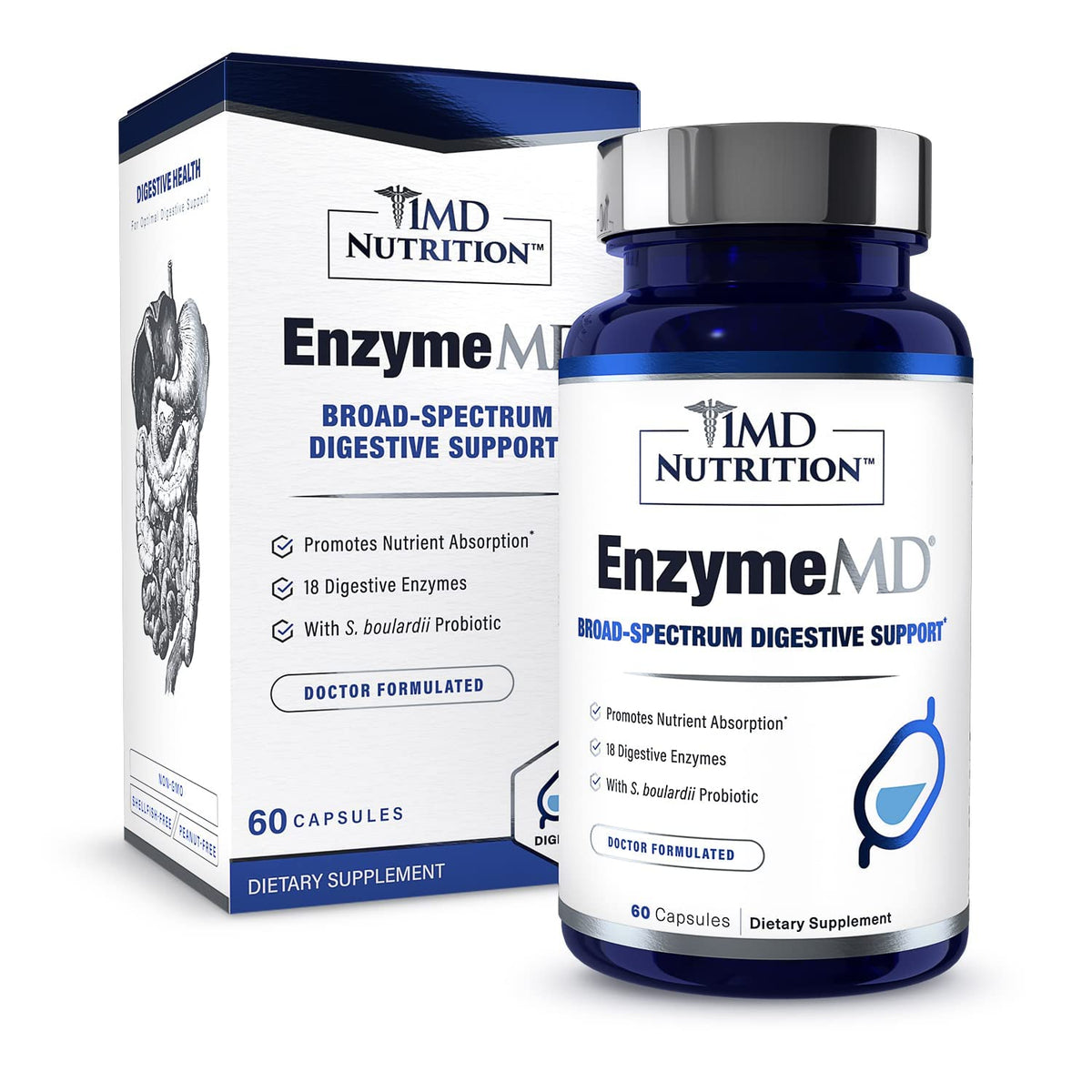 1MD Nutrition EnzymeMD Multi-Enzymes 60 Vegetarian Capsules front view