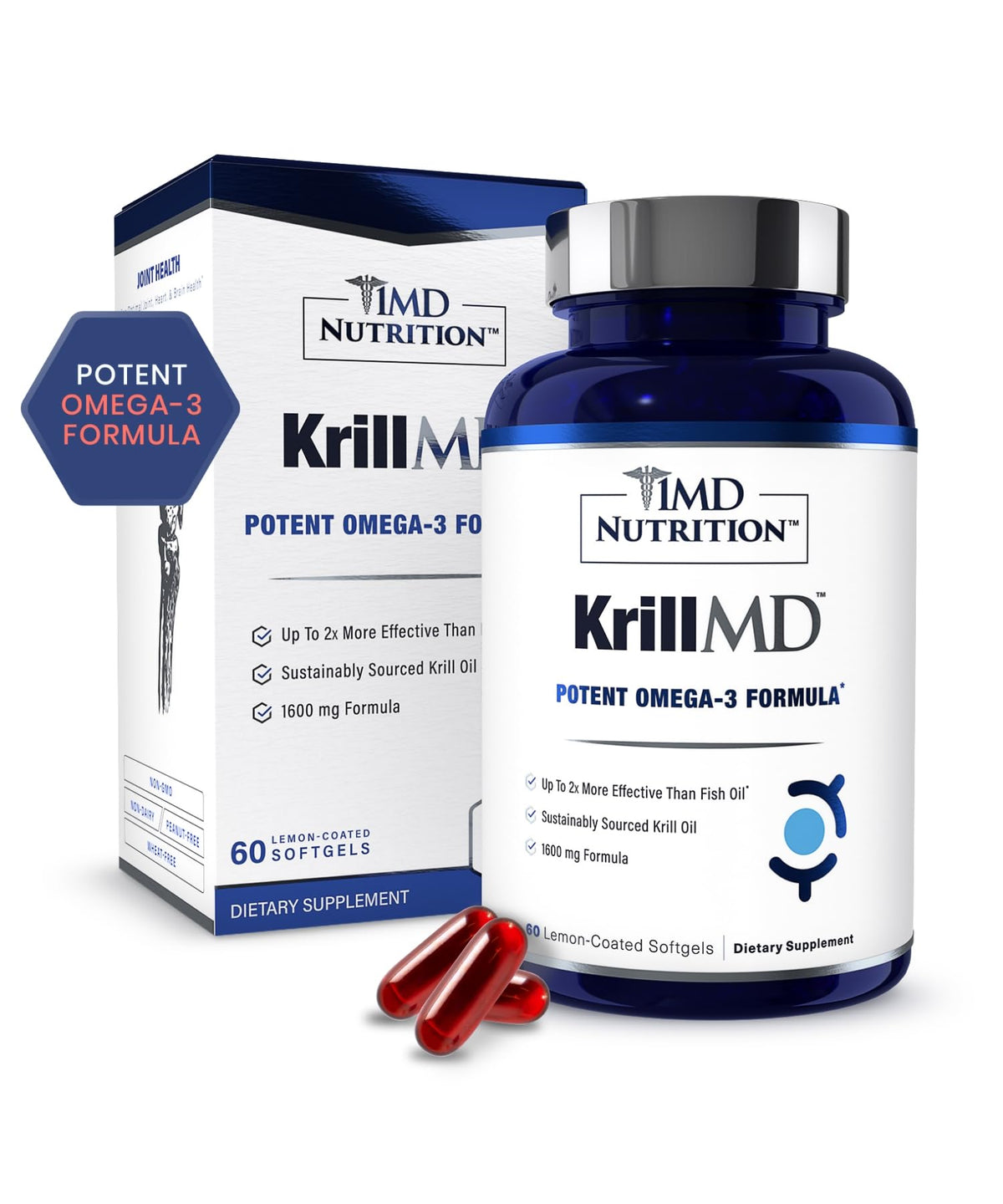 1MD Nutrition KrillMD Krill Oil Capsules 60 count front view