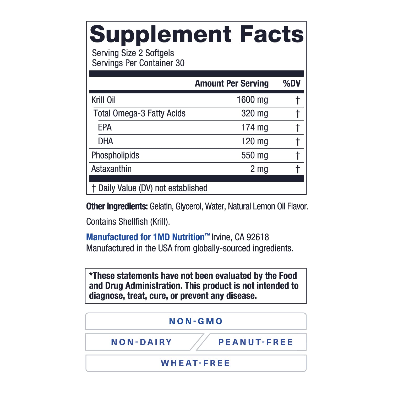 1MD Nutrition KrillMD Krill Oil Capsules with health supplements
