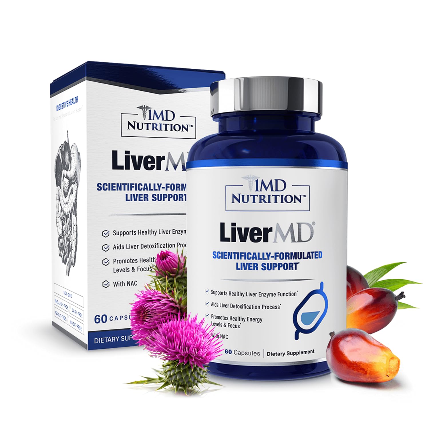 1MD Nutrition LiverMD Milk Thistle Supplement front view
