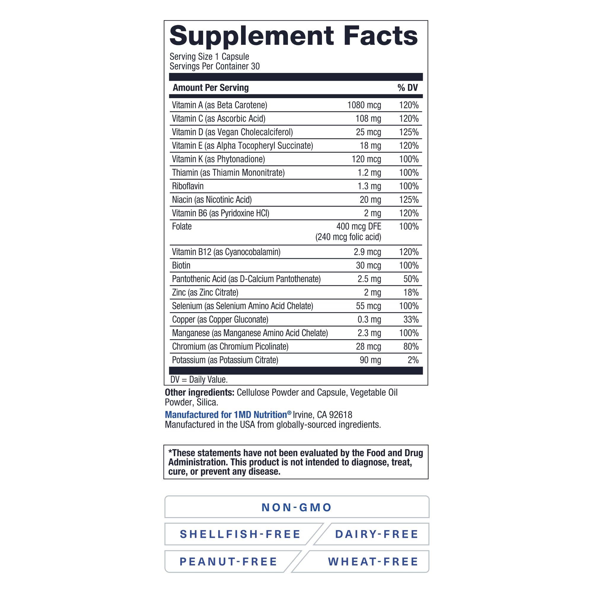 1MD Nutrition MultiVitMD multivitamins bottle with a clean background