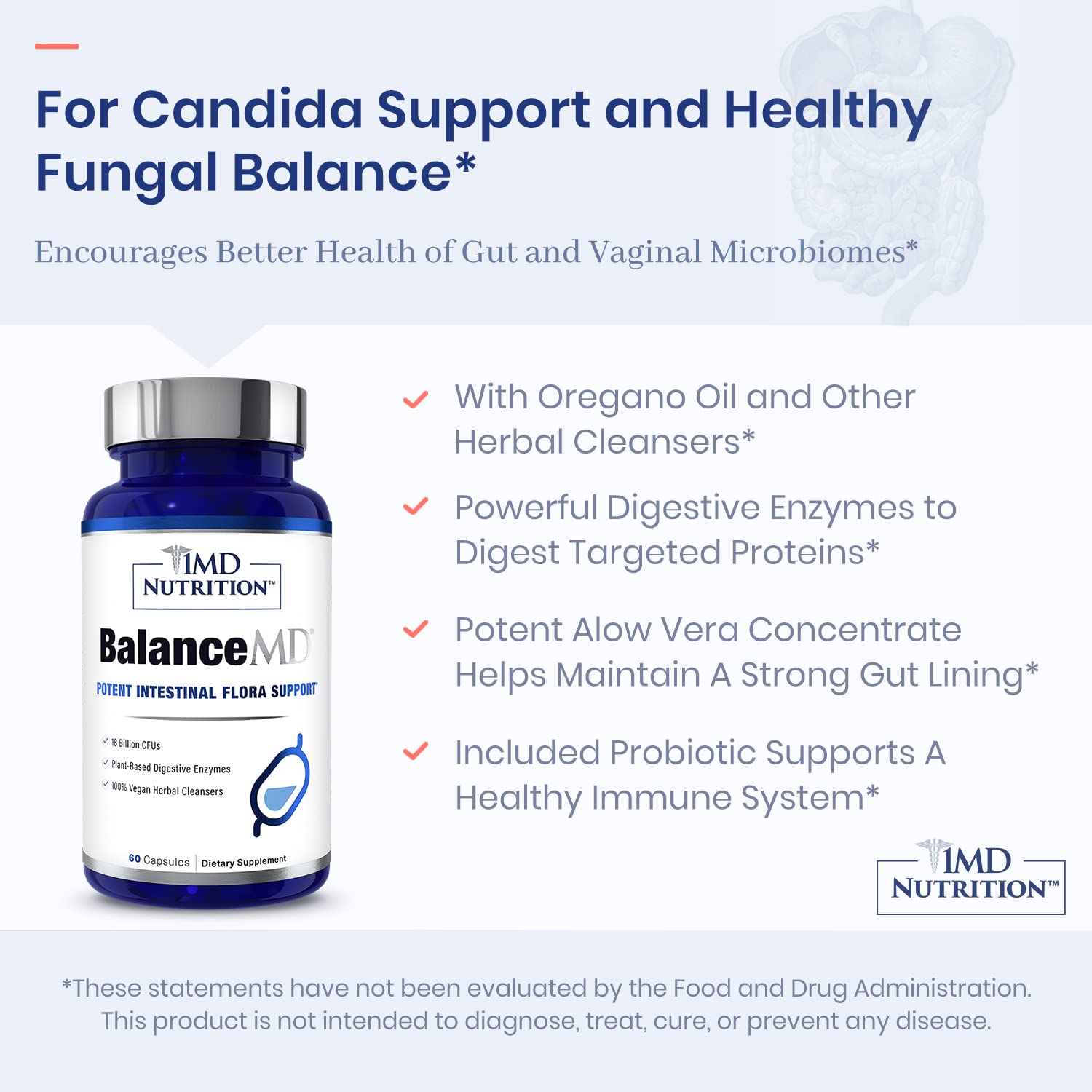 1MD Nutrition Oregano Supplement capsules on a wooden surface