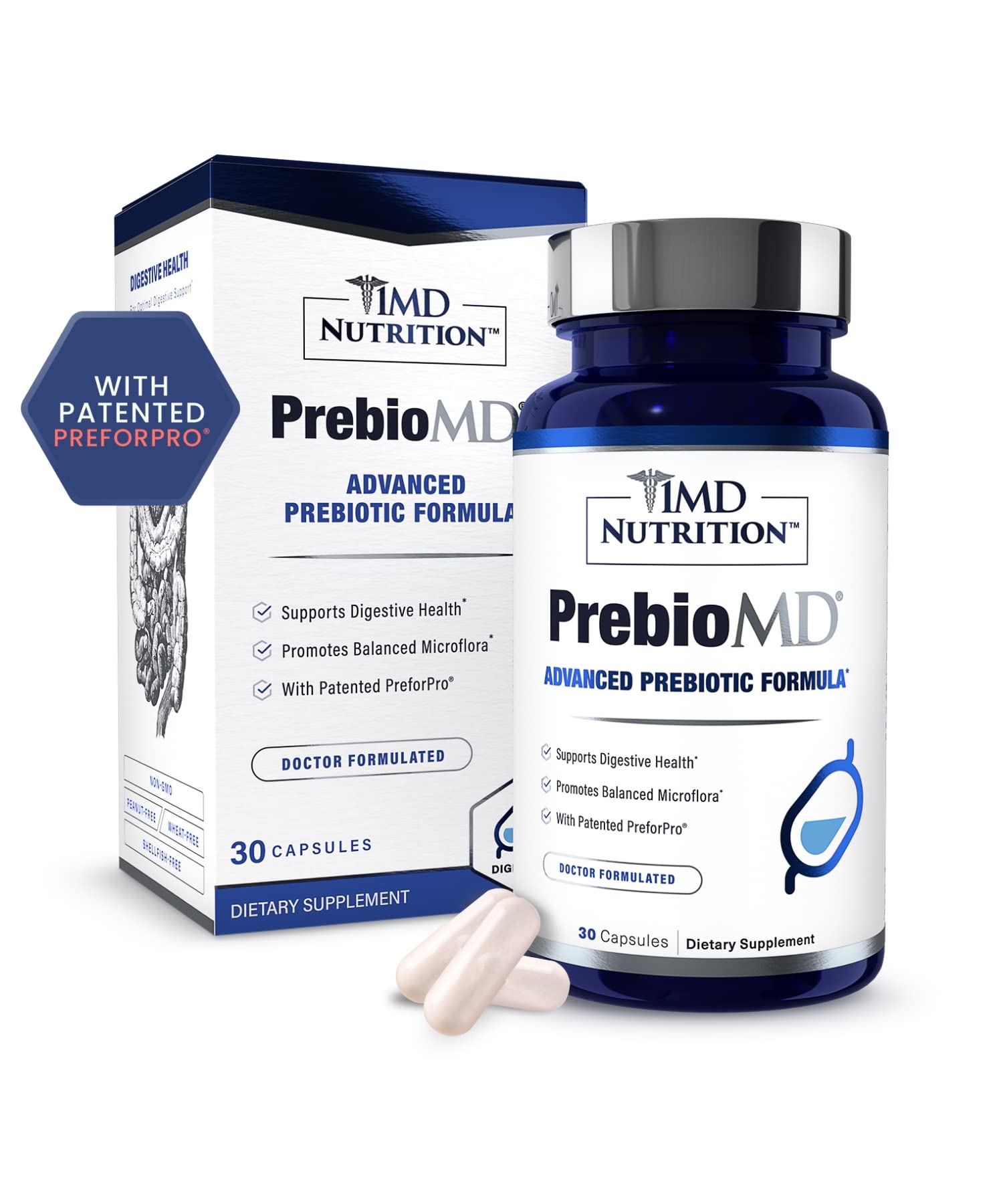 1MD Nutrition PrebioMD Prebiotic Supplement front view