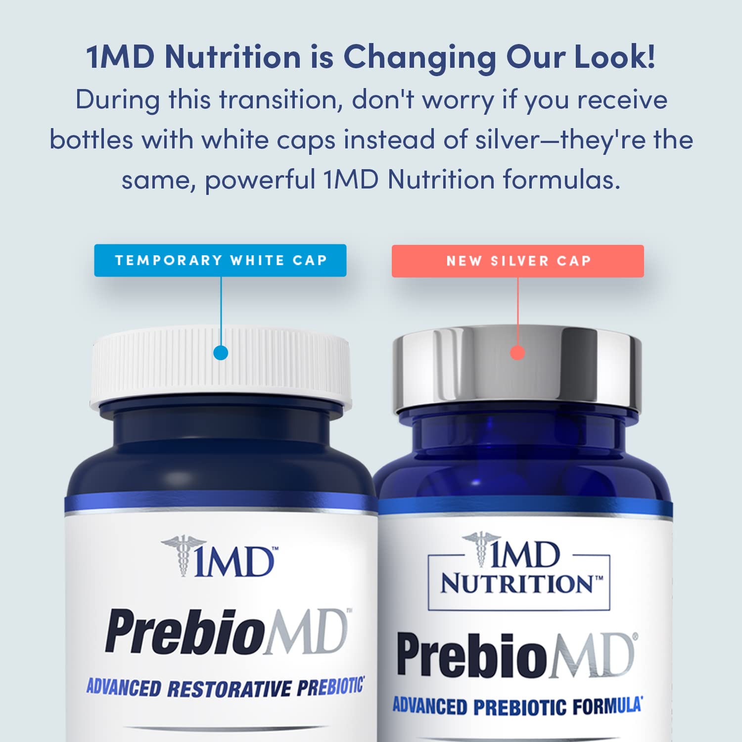 1MD Nutrition PrebioMD Prebiotic Supplement on a kitchen counter