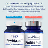 1MD Nutrition PrebioMD Prebiotic Supplement on a kitchen counter