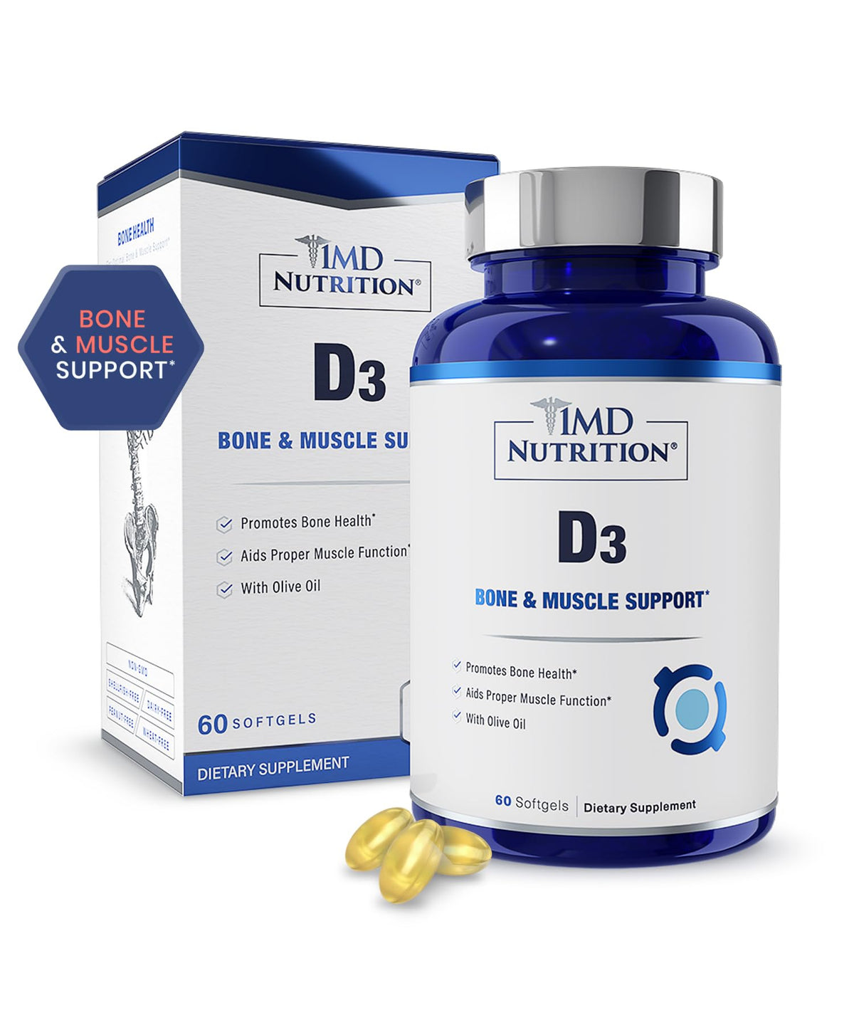 1MD Nutrition Vitamin D3 5000 IU supplement bottle front view