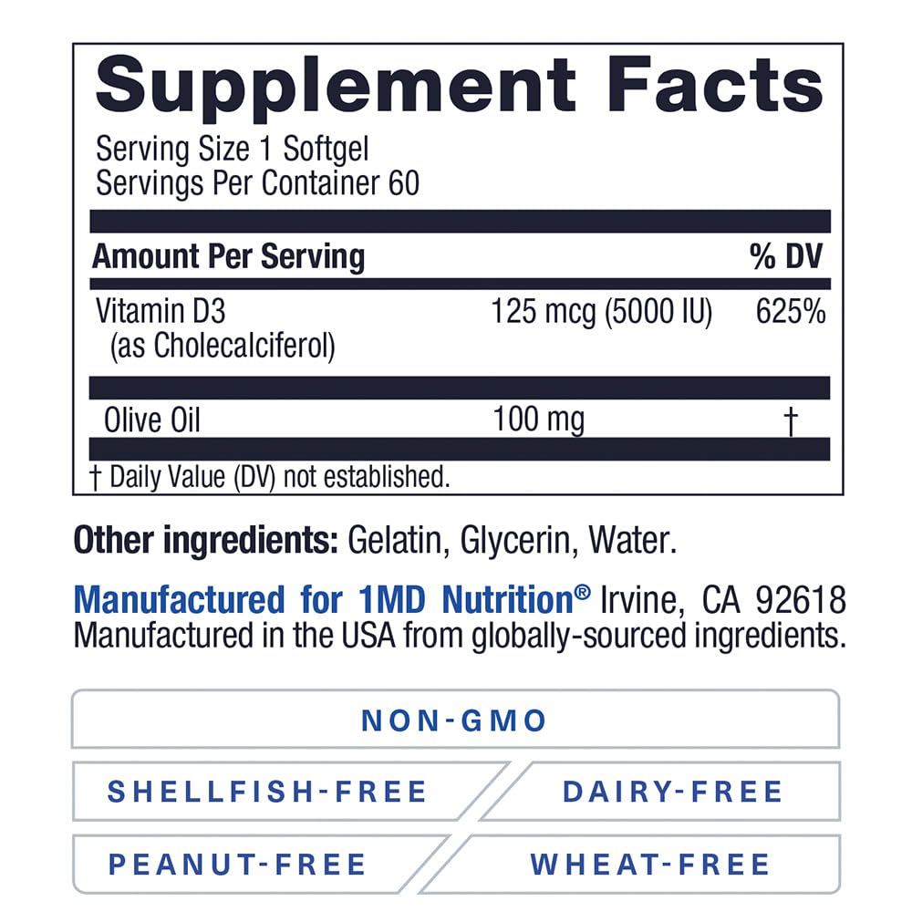 1MD Nutrition Vitamin D3 5000 IU supplement ingredients list
