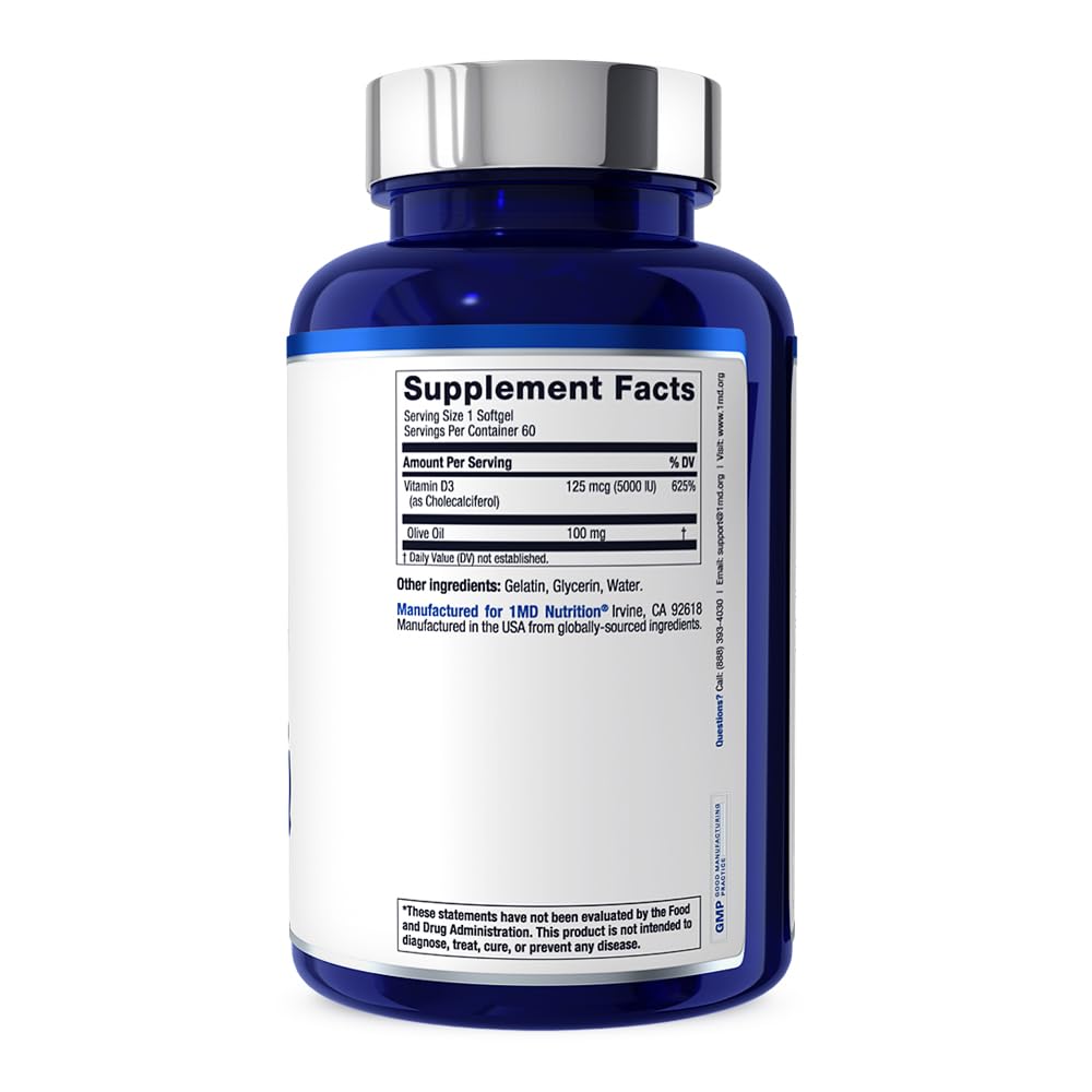 1MD Nutrition Vitamin D3 5000 IU supplement with olive oil