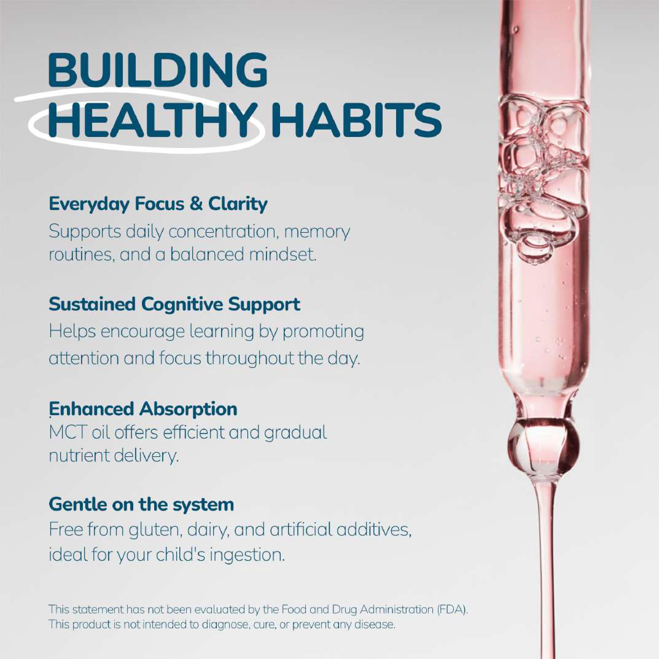 1Q Solutions Focus Liquid Supplement for Kids bottle with dropper