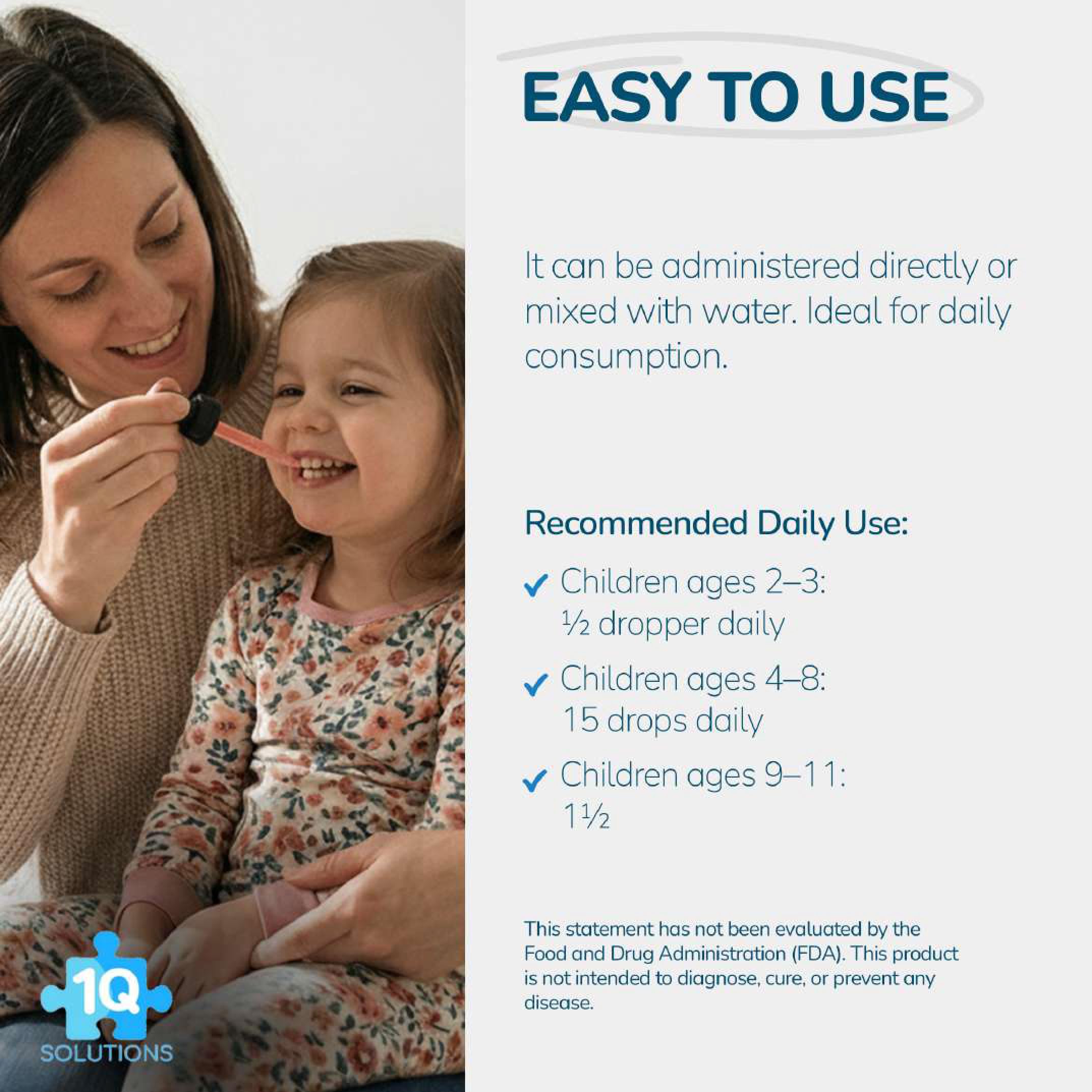 1Q Solutions Focus Liquid Supplement for Kids dosage dropper