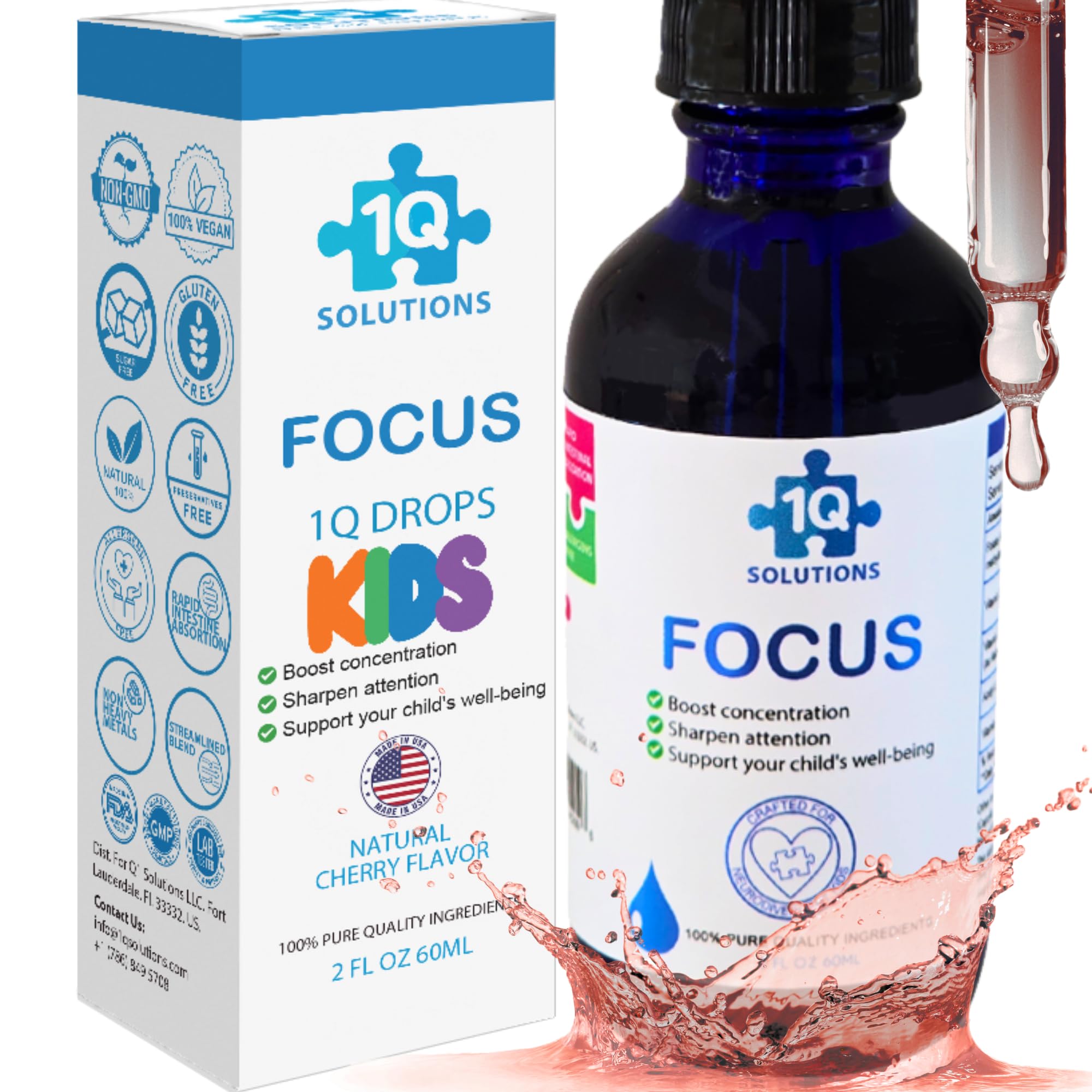 1Q Solutions Focus Liquid Supplement for Kids front view