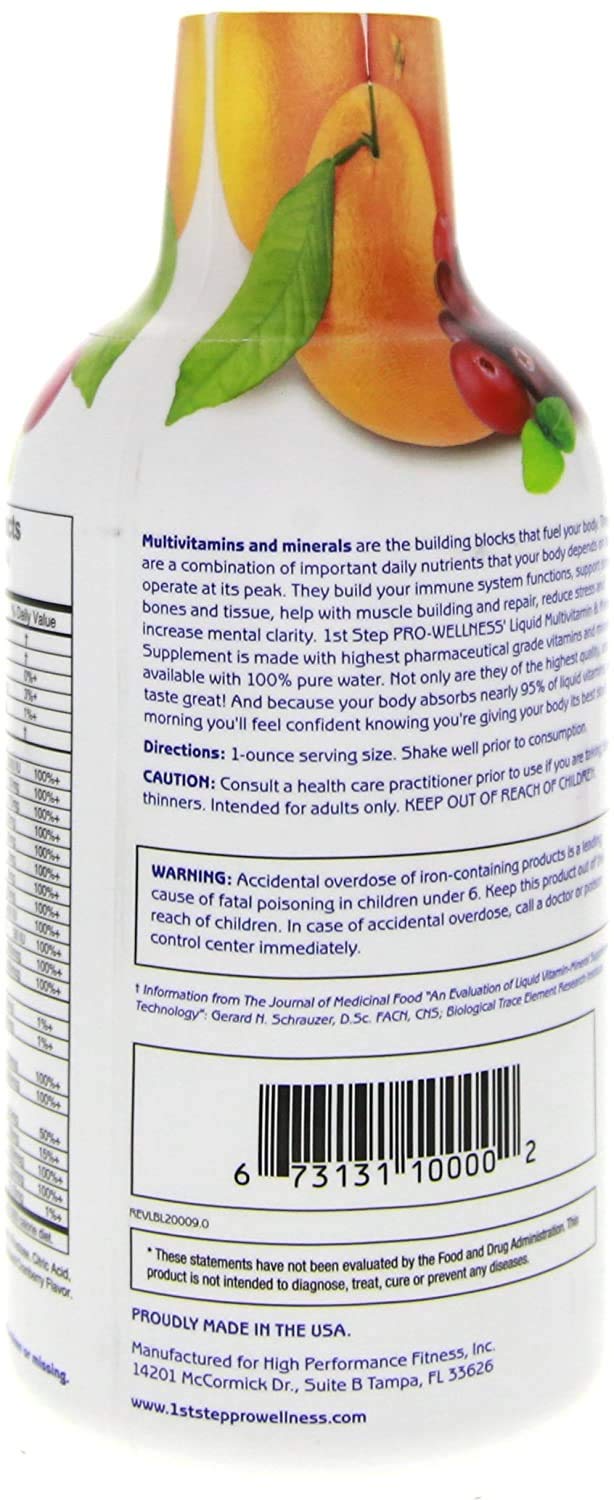 1st Step for Energy Liquid Multivitamin & Mineral Citrus Burst pouring into a glass