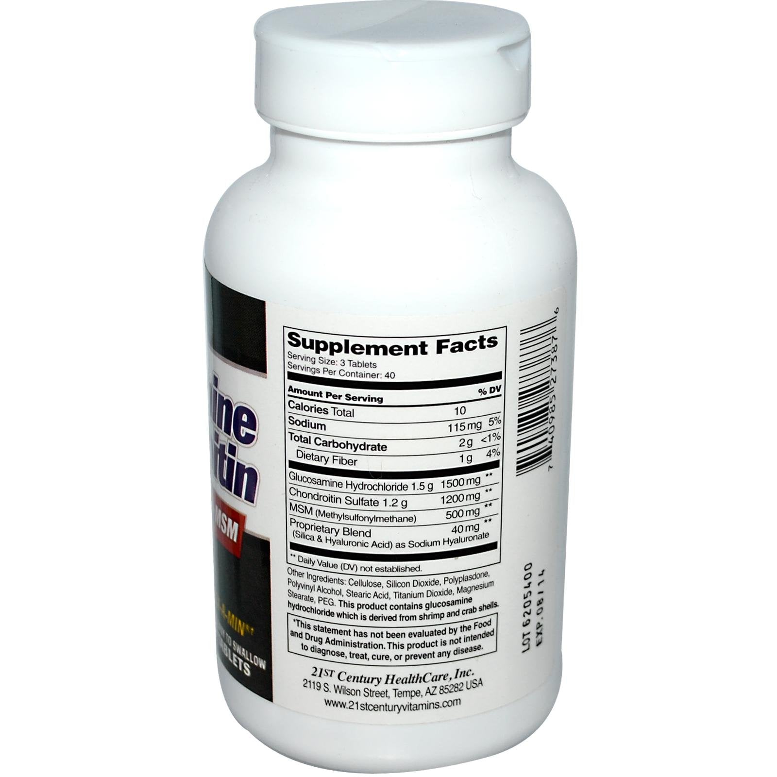 21st Century Glucosamine & Chondroitin Plus 210g side view with ingredients list