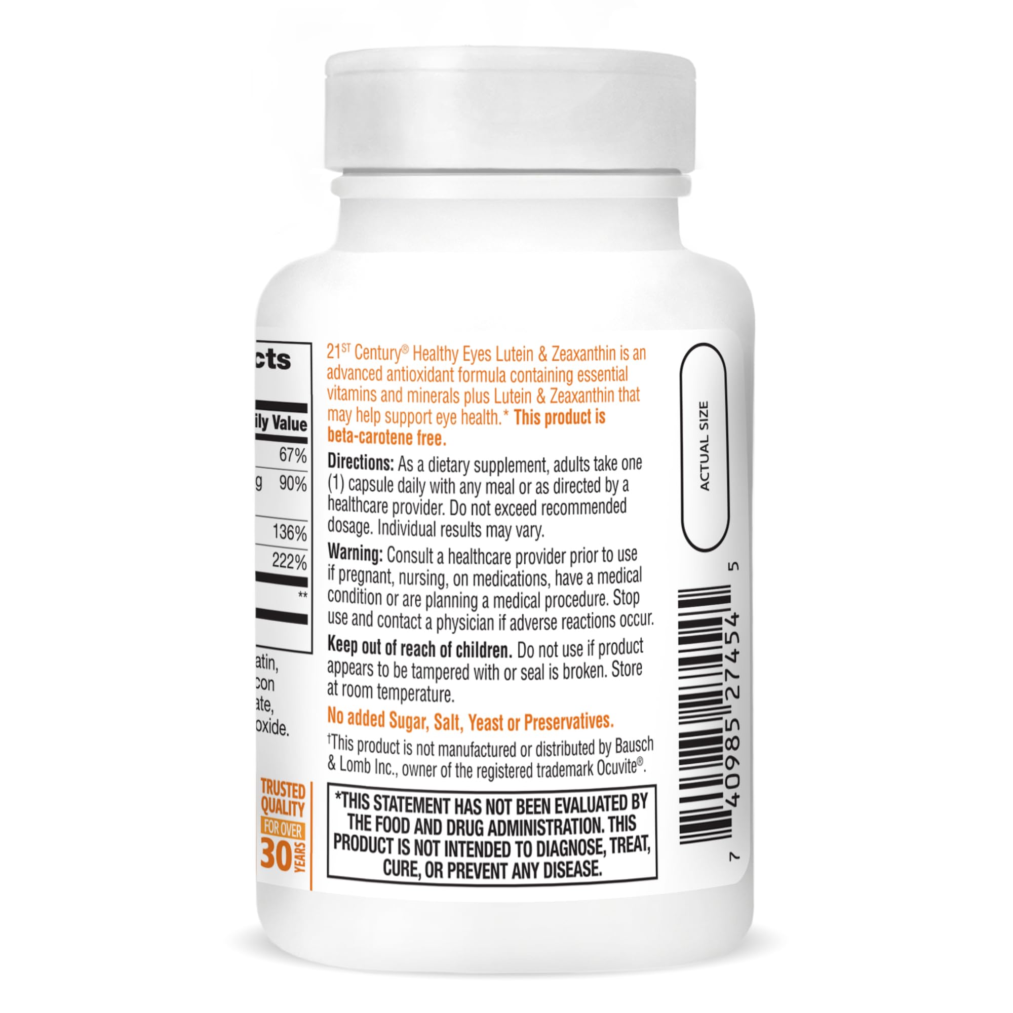 21st Century Lutein Supplement with fresh fruits background