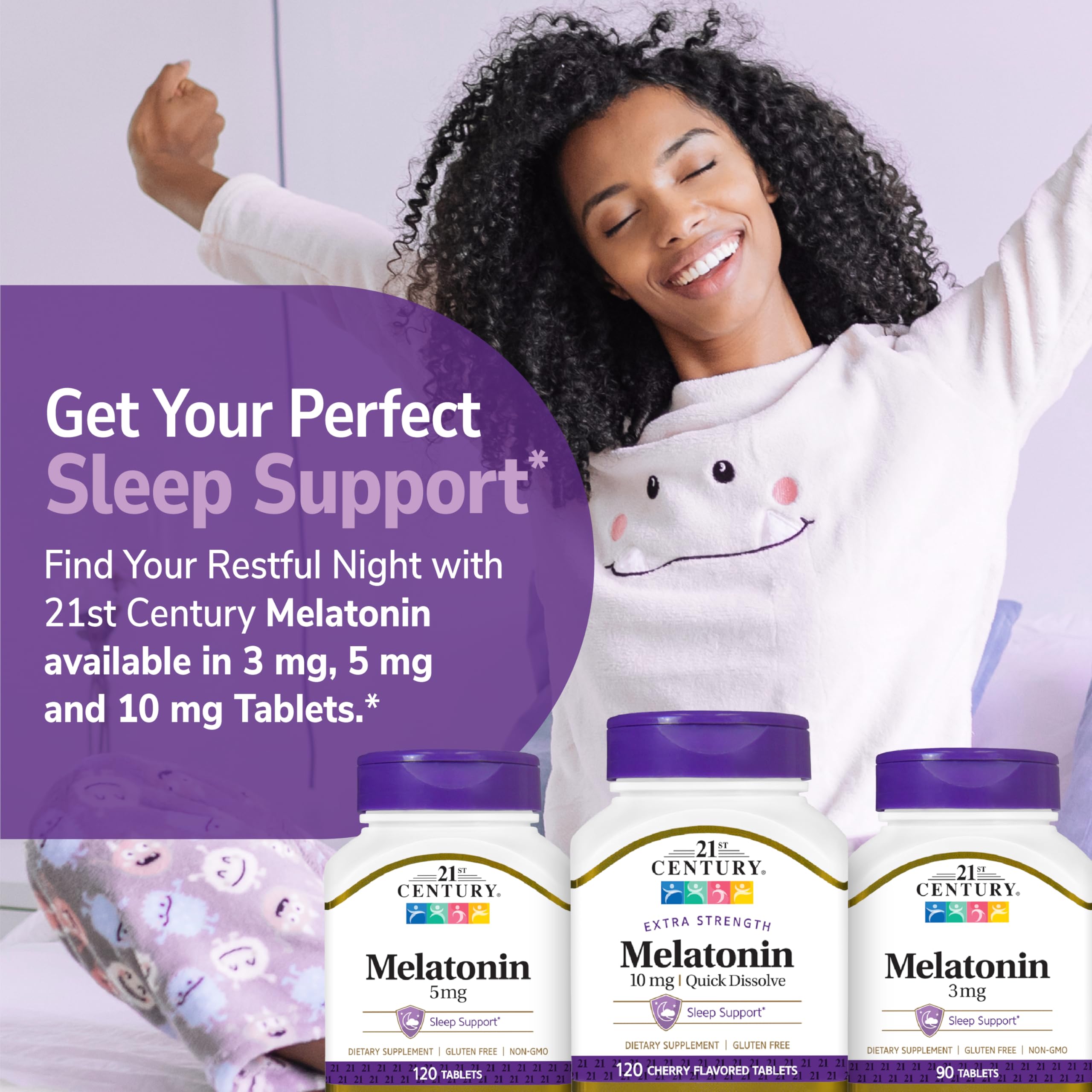 21st Century Melatonin Cherry Tablets on a bedside table