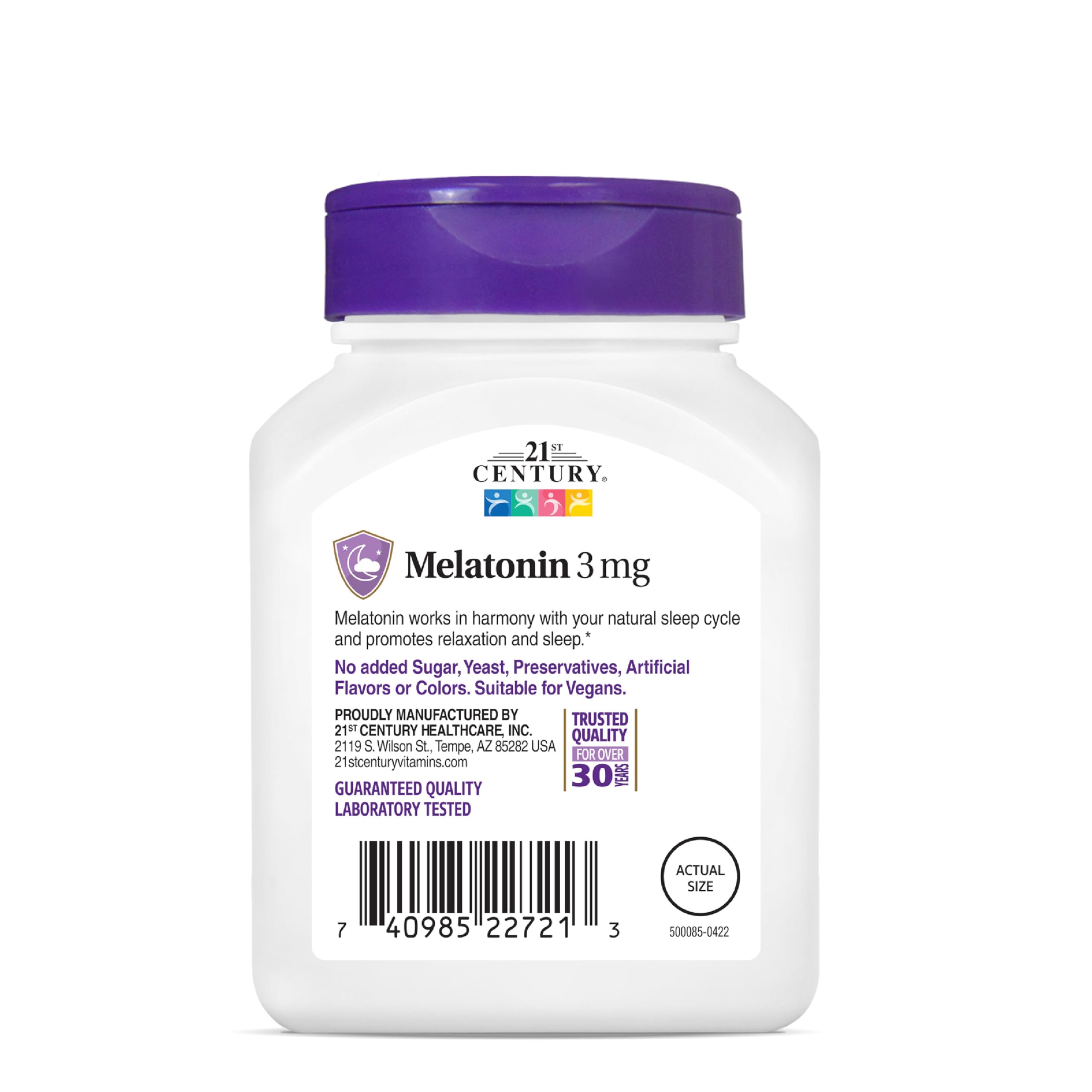 21st Century Melatonin Sleep Supplement 3mg bottle on a nightstand