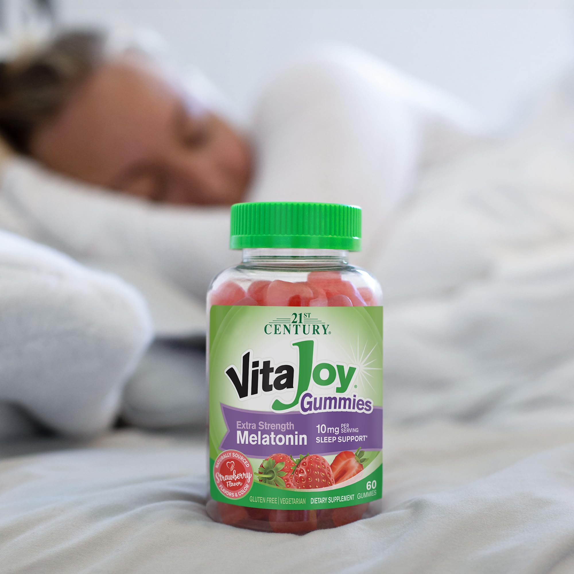 21st Century VitaJoy Melatonin Gummies 10mg Strawberry bottle top view