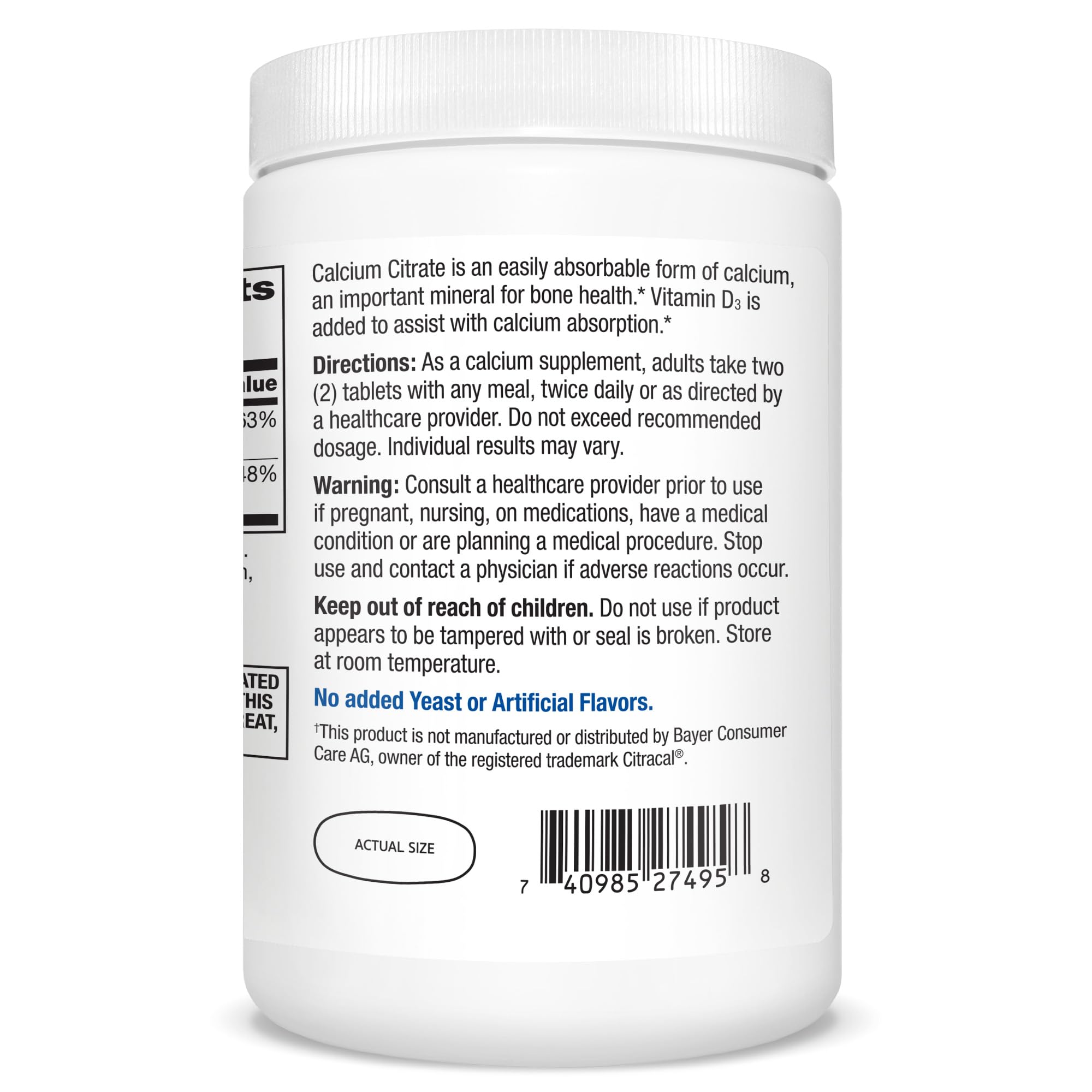 21st Century Vitamins Calcium Citrate Plus D3 tablets with measuring cup