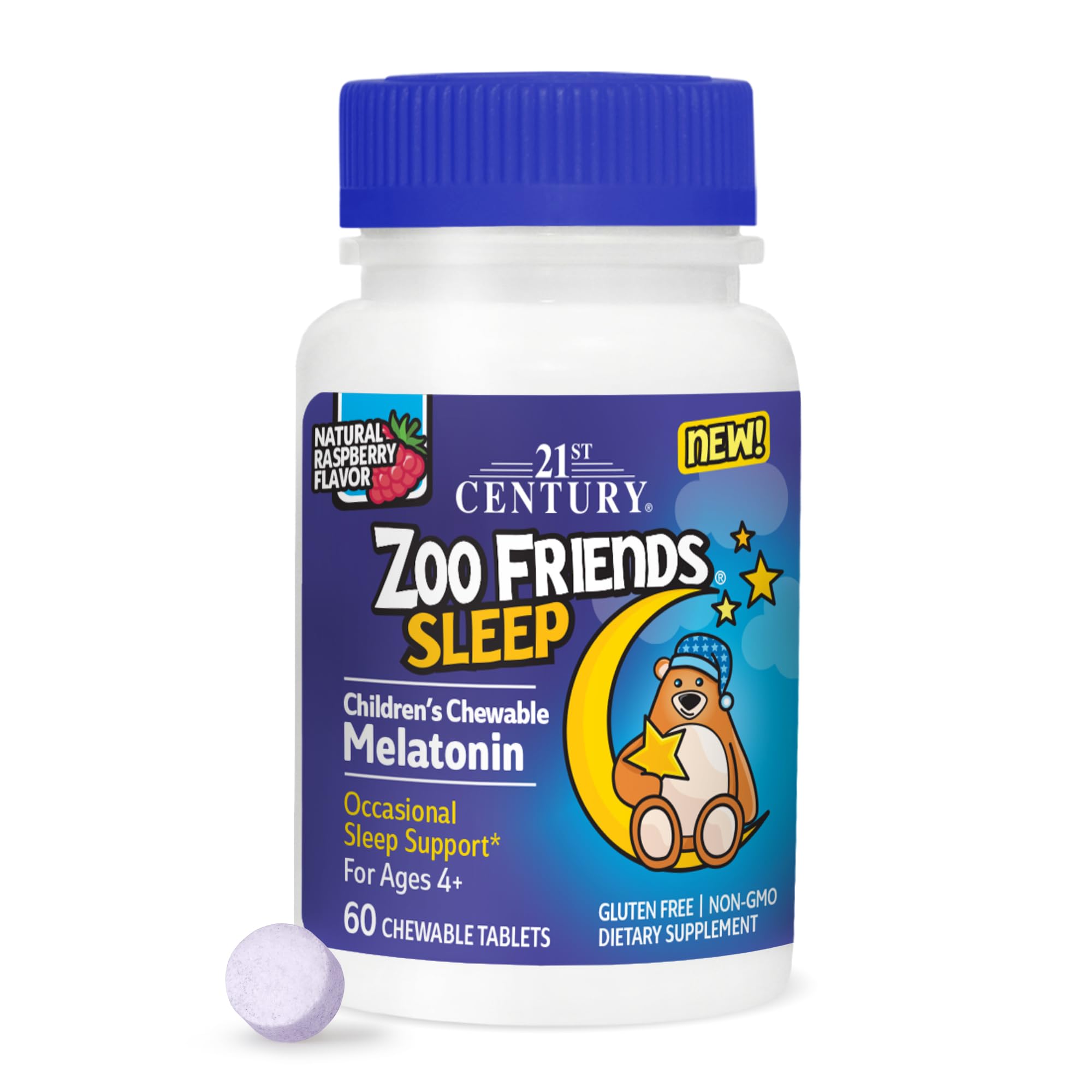 21st Century Zoo Friends Kids Melatonin Chewable Tablets Raspberry front view