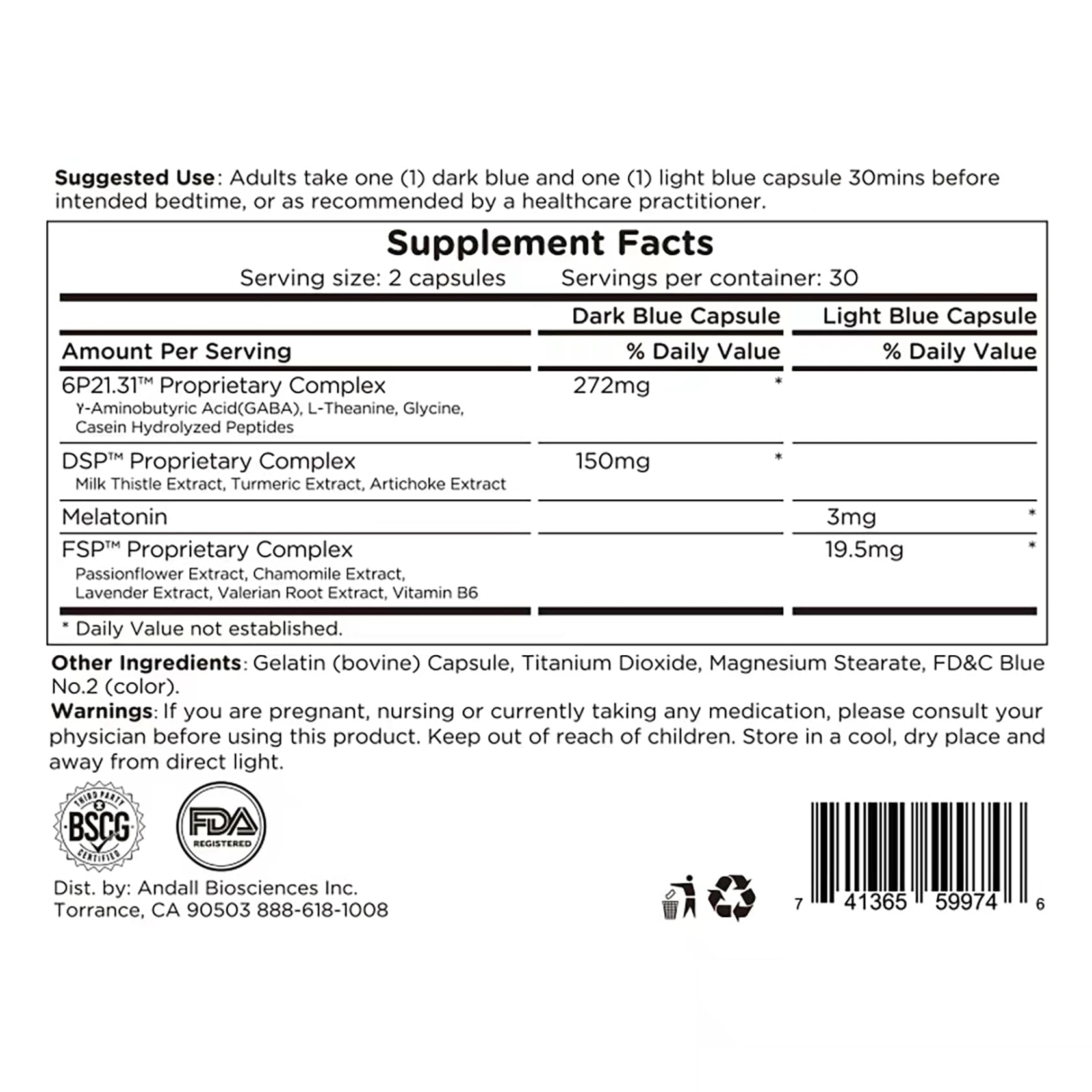 23WELL Sleep Rem Care Capsules with ingredients list