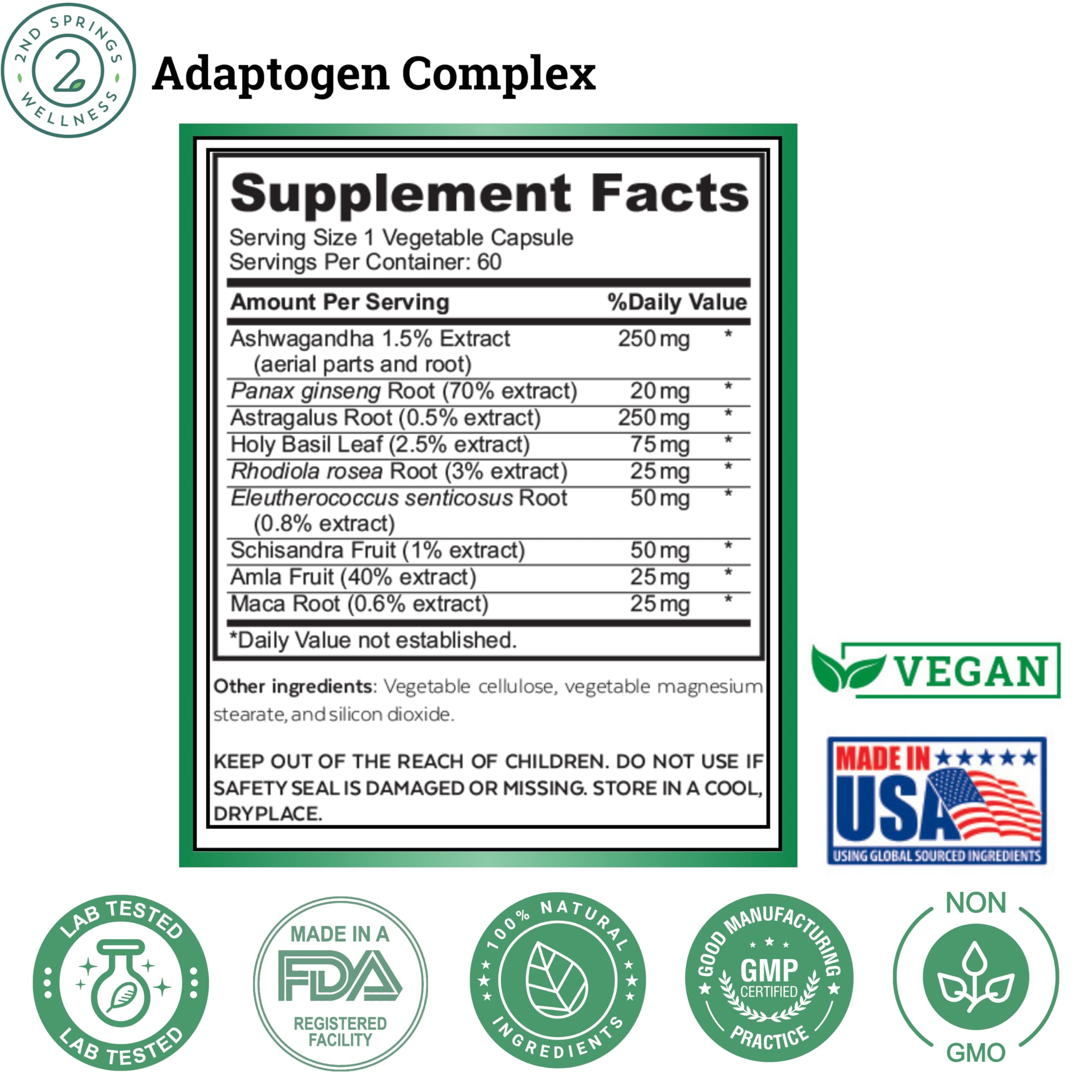 2nd Springs Adrenal Support Supplement capsule format, close-up