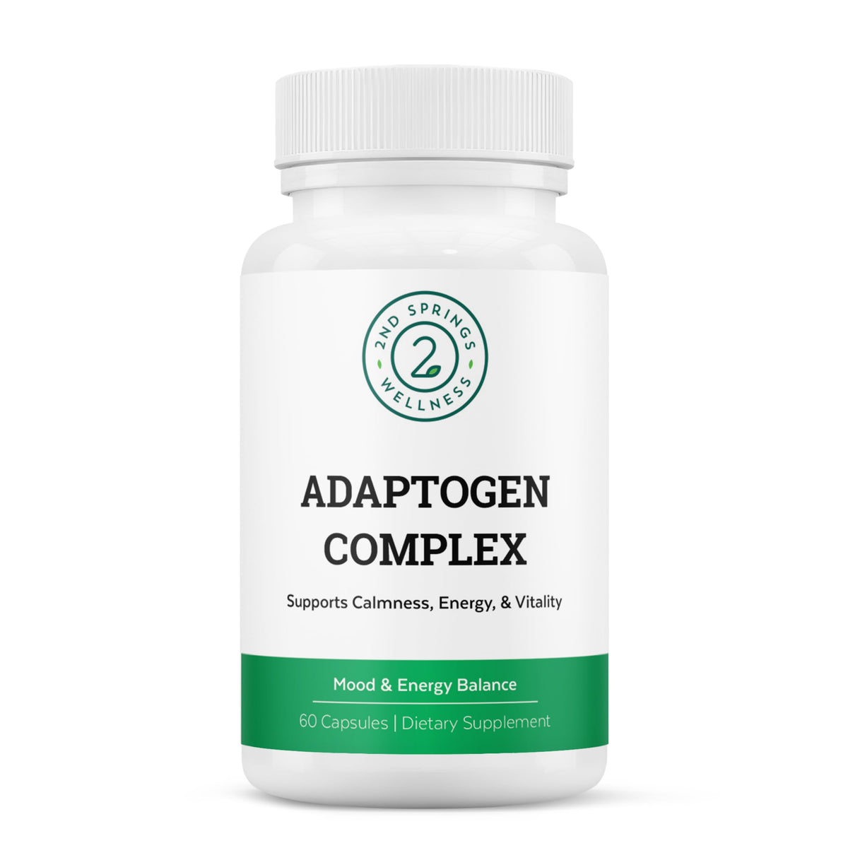 2nd Springs Adrenal Support Supplement front view, 68g packaging