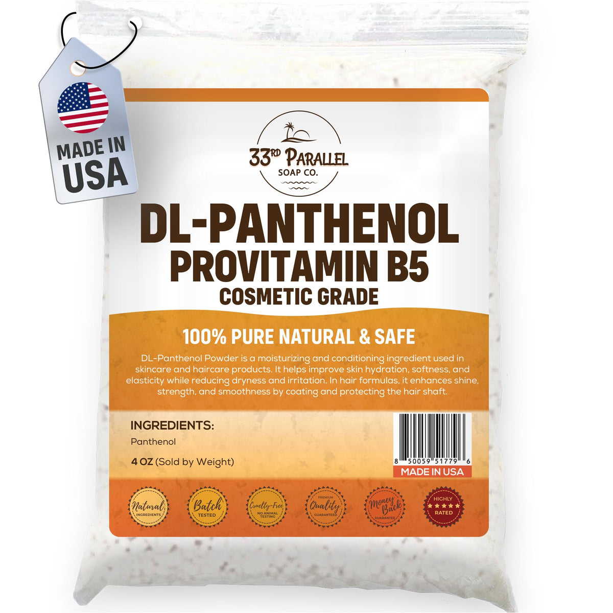 33RD PARALLEL SOAP CO. DL-Panthenol Powder 113g front view