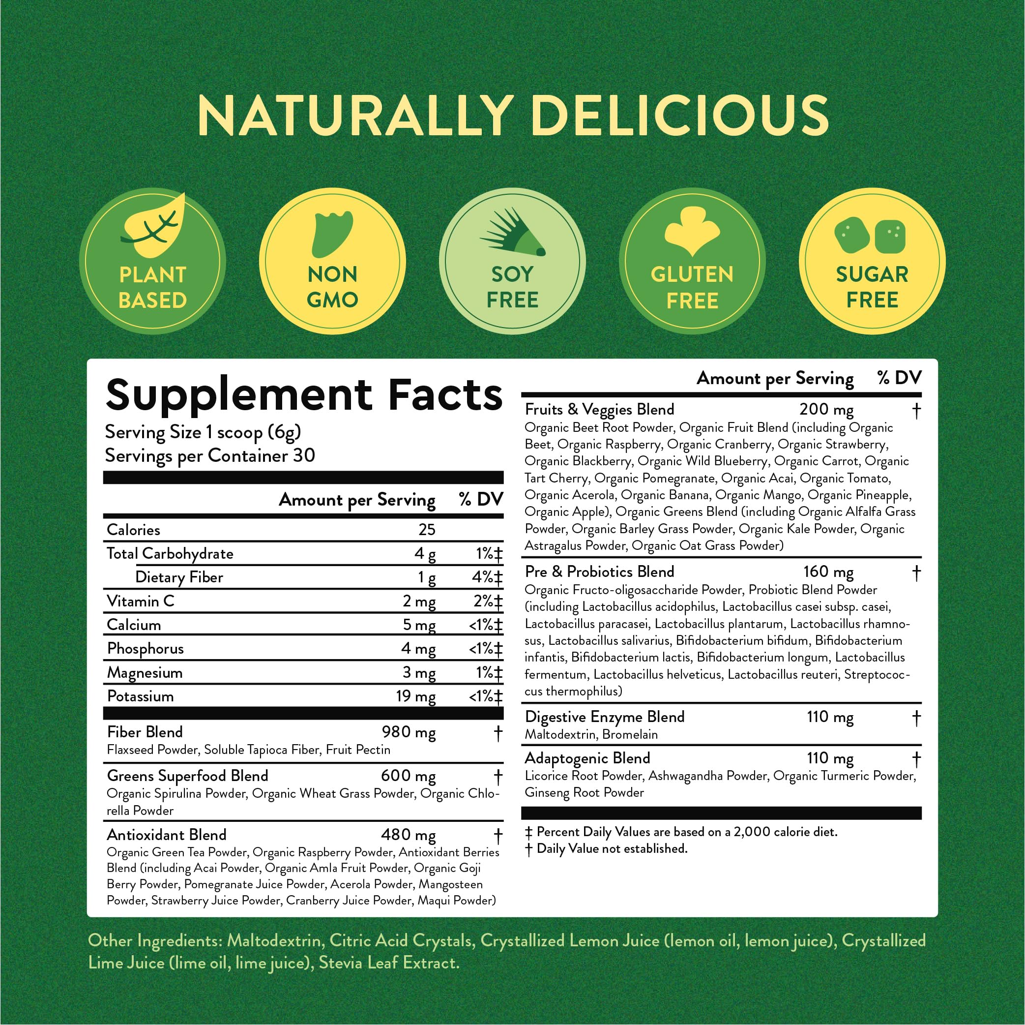 360 Nutrition Greens & Superfoods 227g with fresh fruits and vegetables
