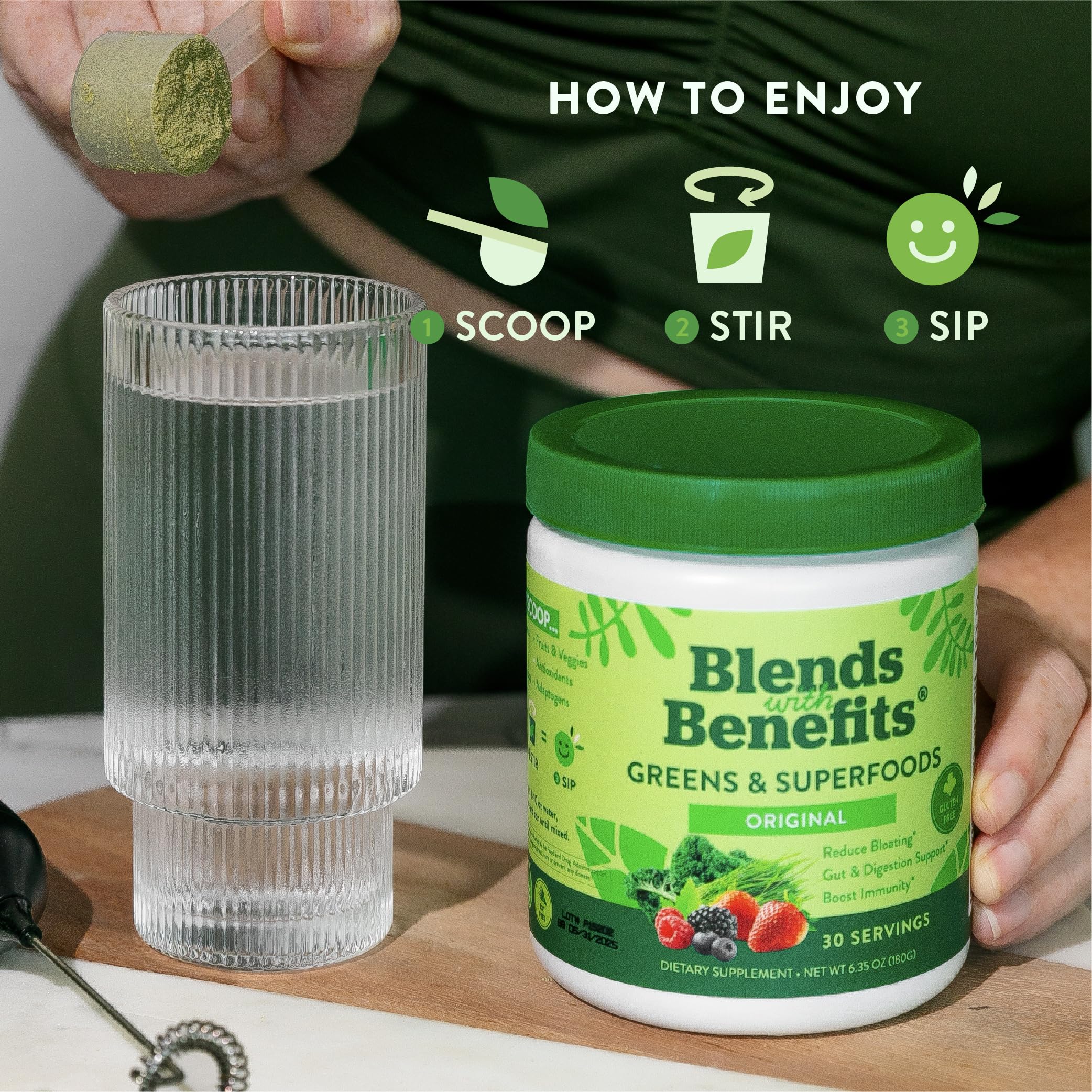 360 Nutrition Greens & Superfoods packaging back view with nutritional info