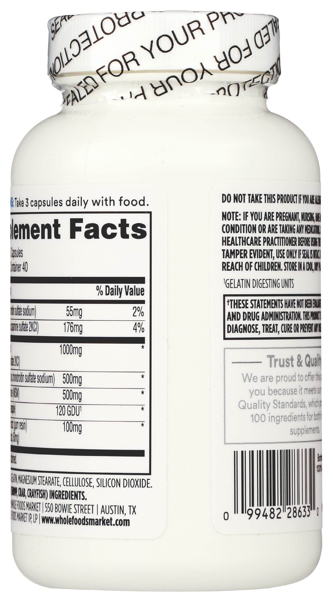 365 by Whole Foods Market Chondroitin Supplement bottle side view