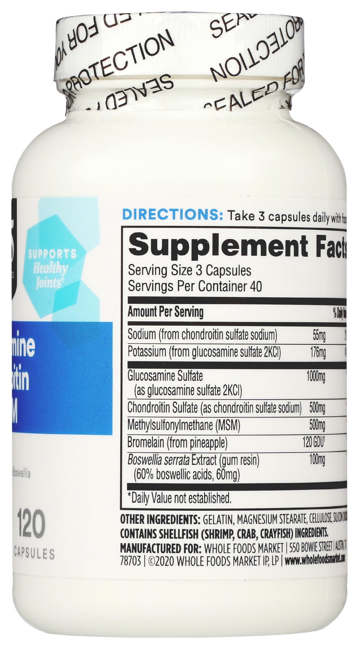 365 by Whole Foods Market Chondroitin Supplement bottle top view