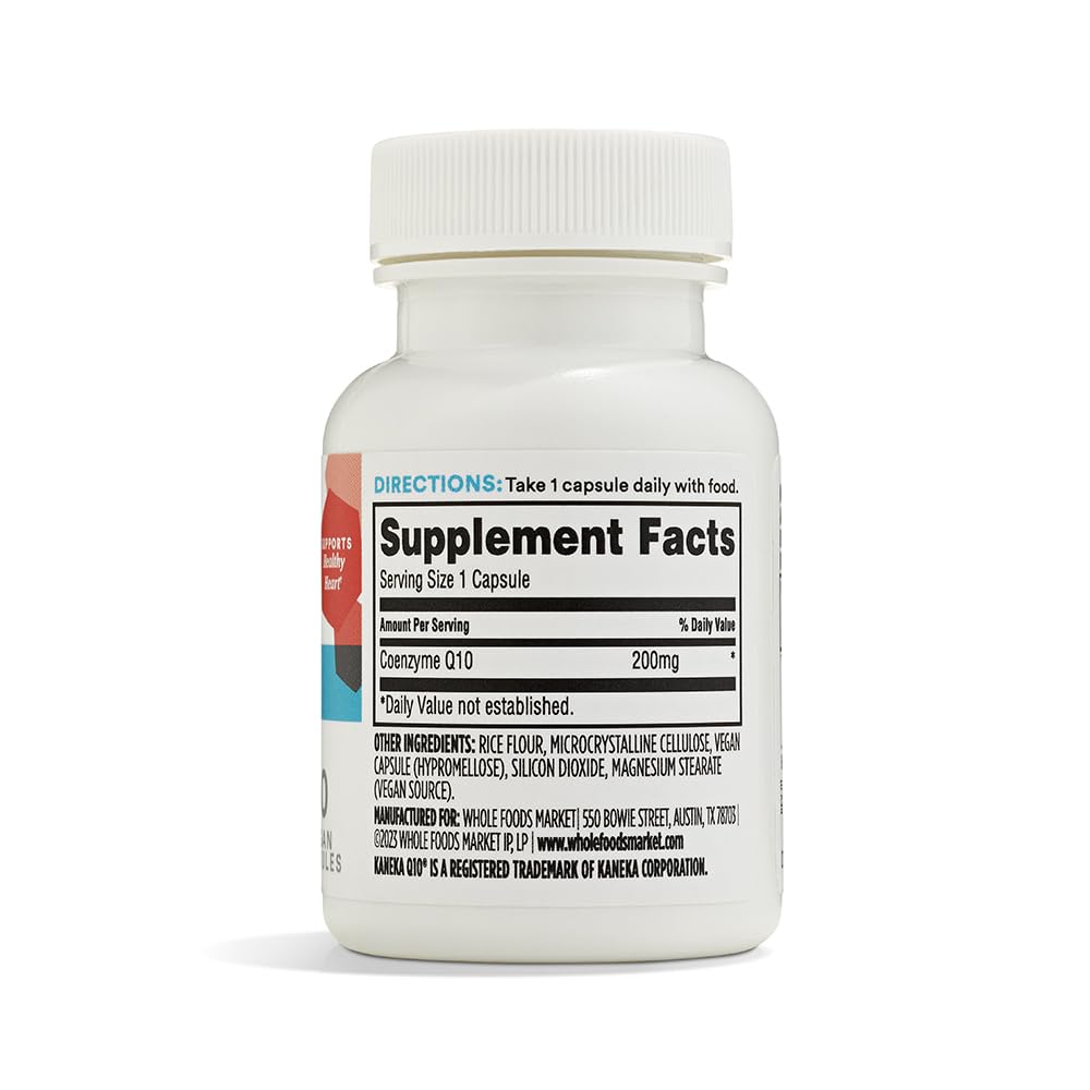 365 by Whole Foods Market CoQ10 200mg softgels back view with ingredients