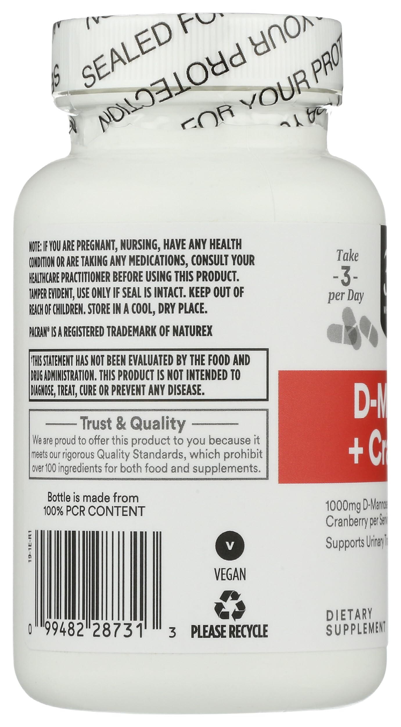 365 by Whole Foods Market Cranberry D-Mannose capsules close-up