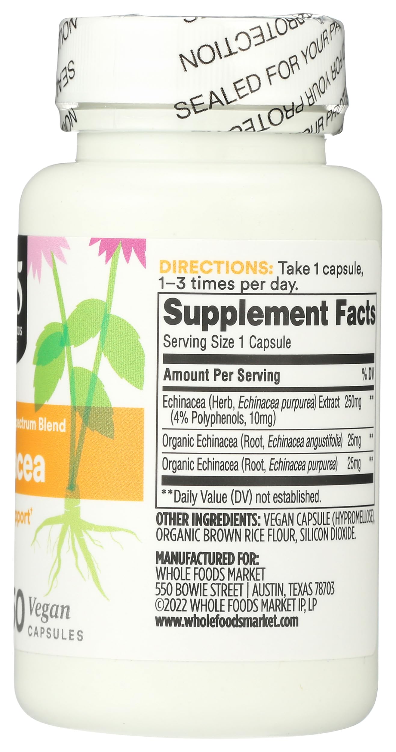 365 by Whole Foods Market Echinacea Supplement bottle back view