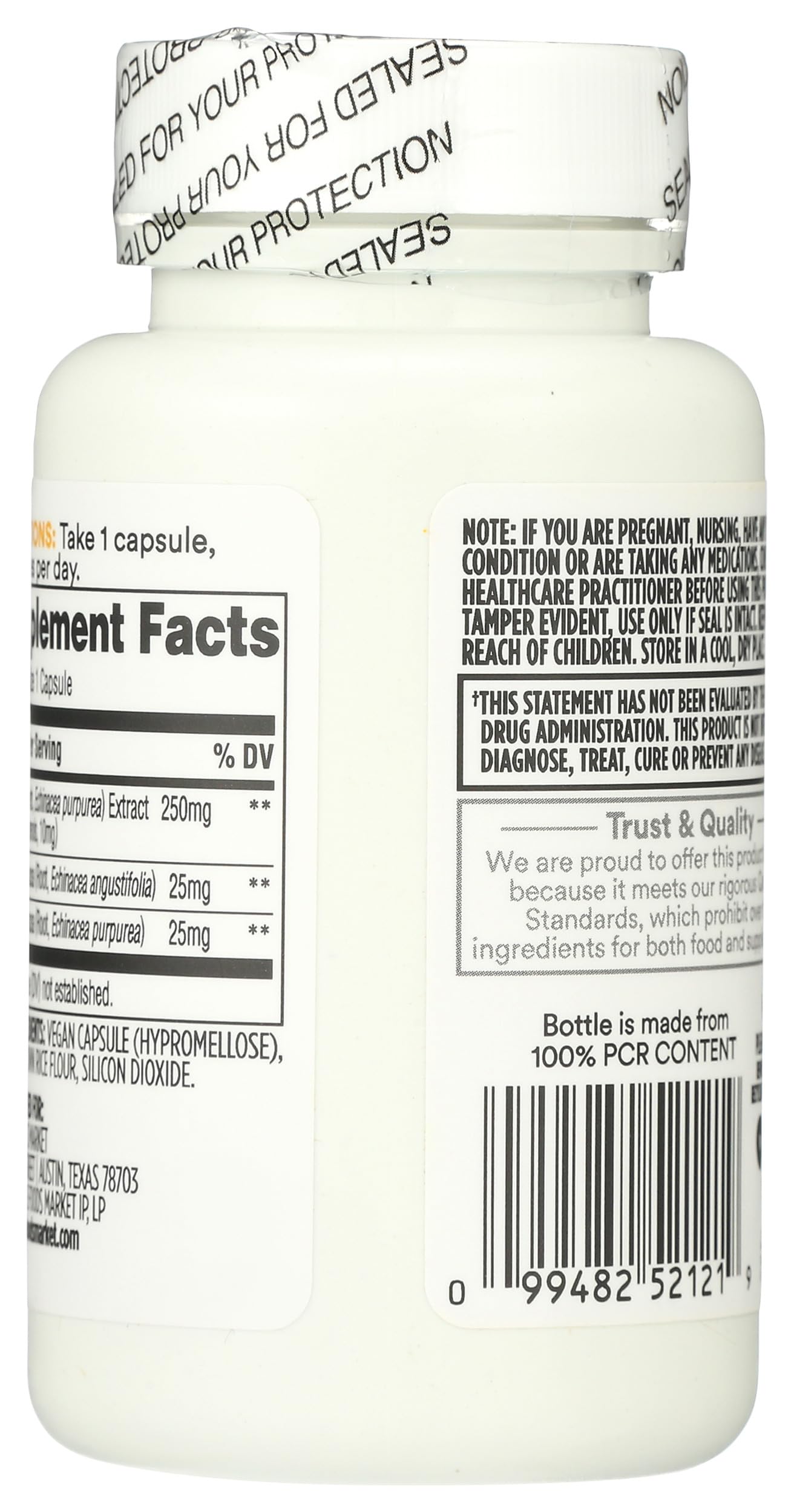 365 by Whole Foods Market Echinacea Supplement vegan capsules close-up