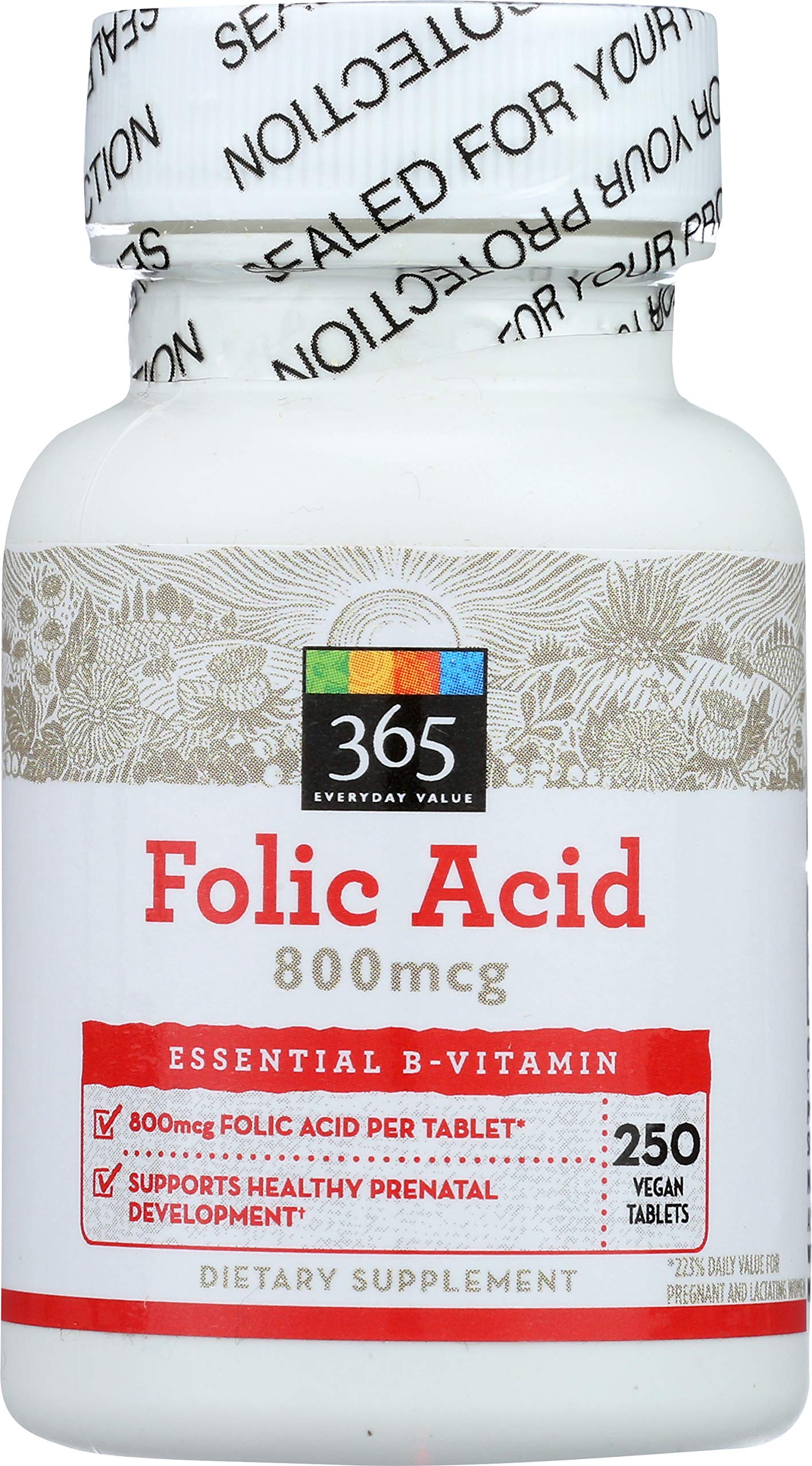 365 by Whole Foods Market Folic Acid 800mcg 250 Tablets front view