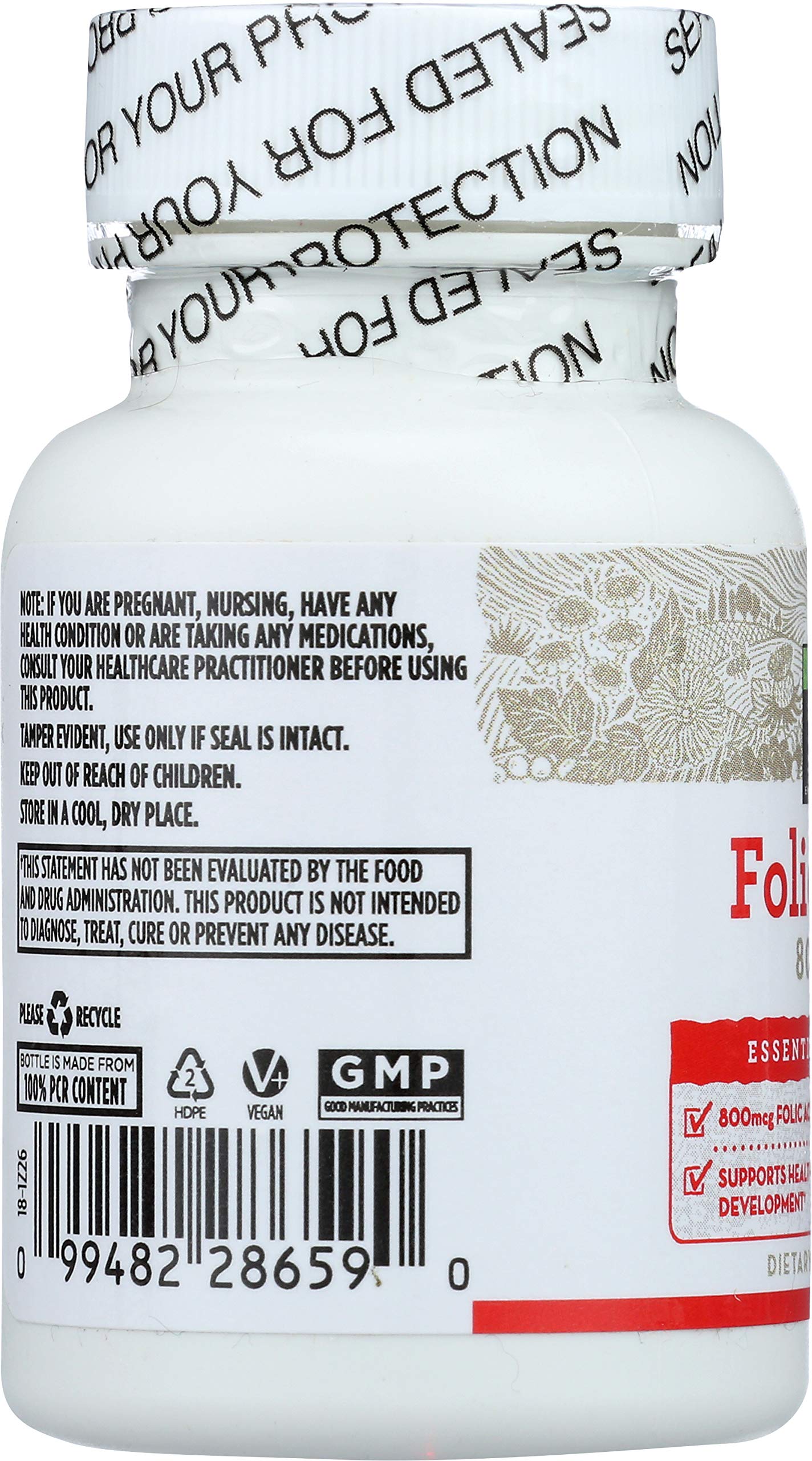 365 by Whole Foods Market Folic Acid 800mcg bottle with ingredients list