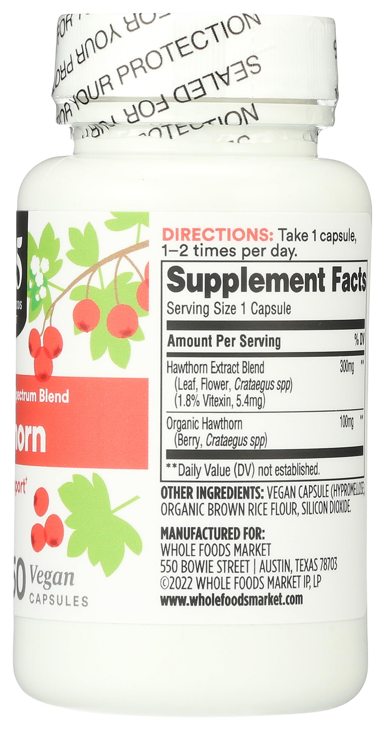 365 by Whole Foods Market Hawthorn Supplement back label
