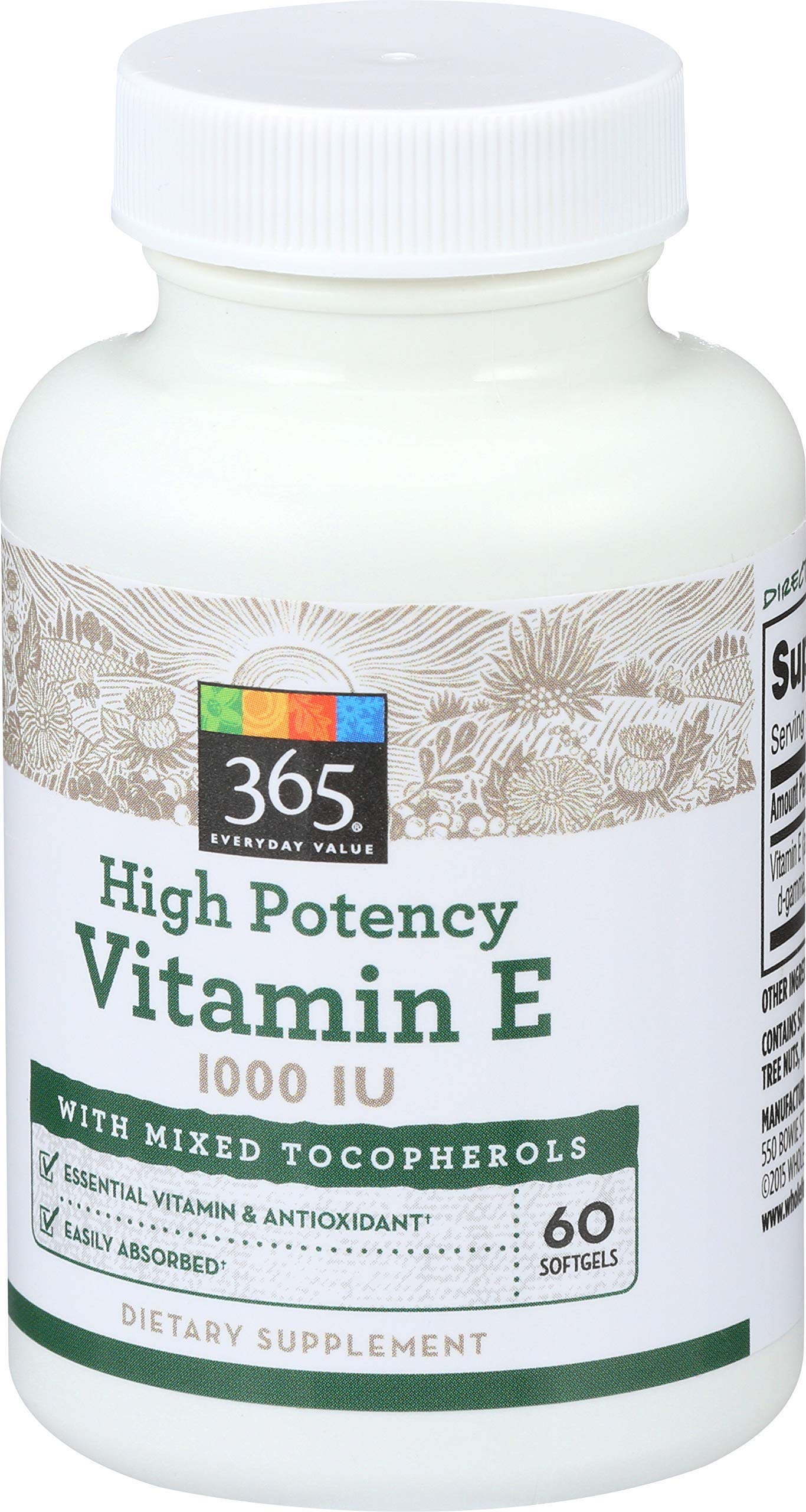 365 by Whole Foods Market High Potency Vitamin E softgels packaging