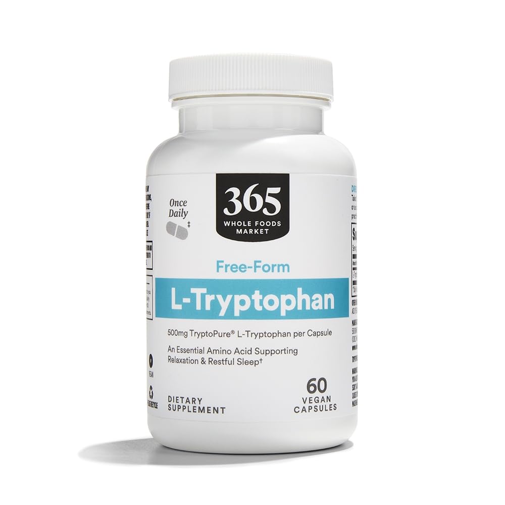 365 by Whole Foods Market L-Tryptophan 500mg vegan capsules front view