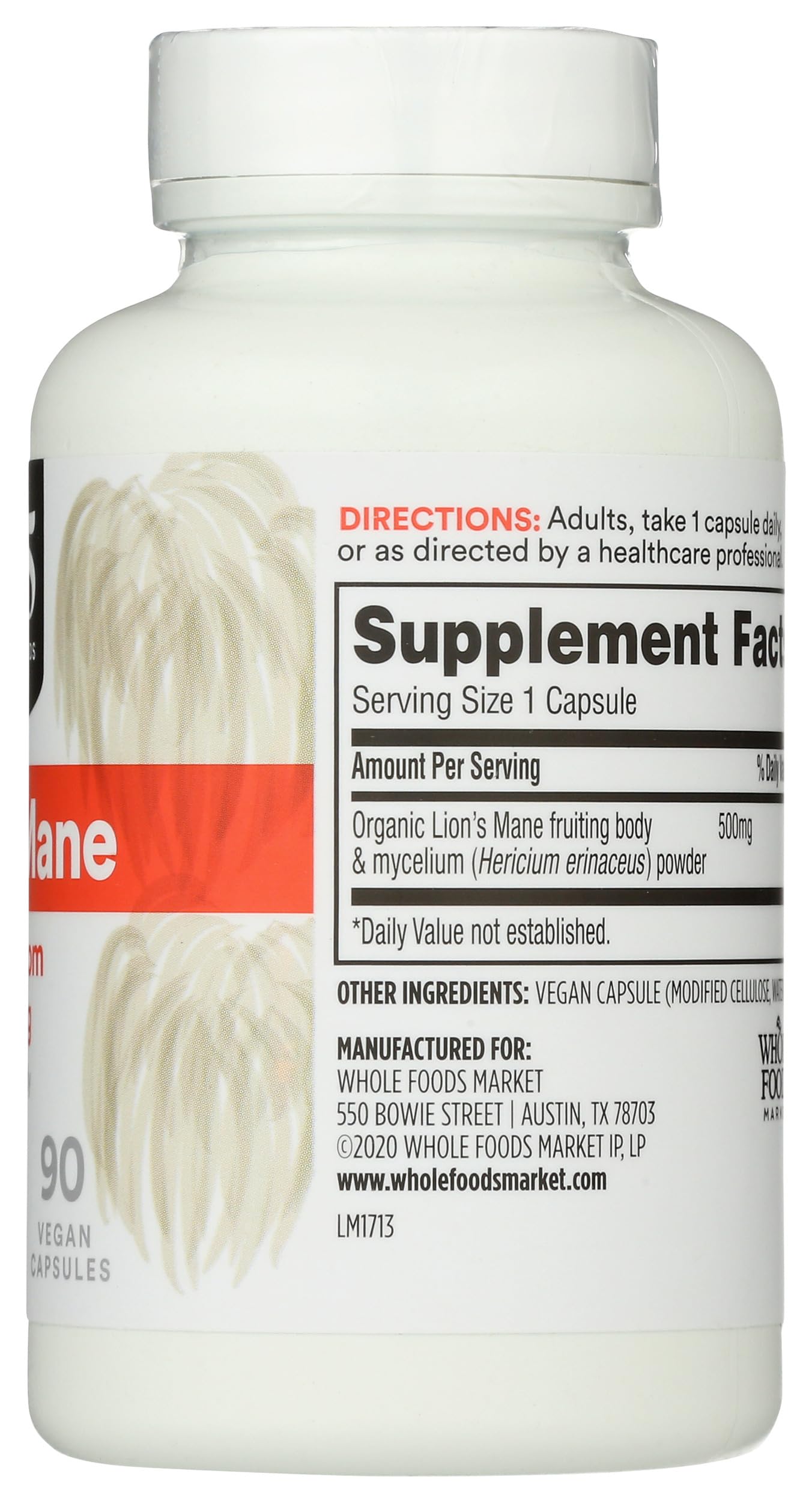 365 by Whole Foods Market Lion's Mane Mushroom Supplements packaging details