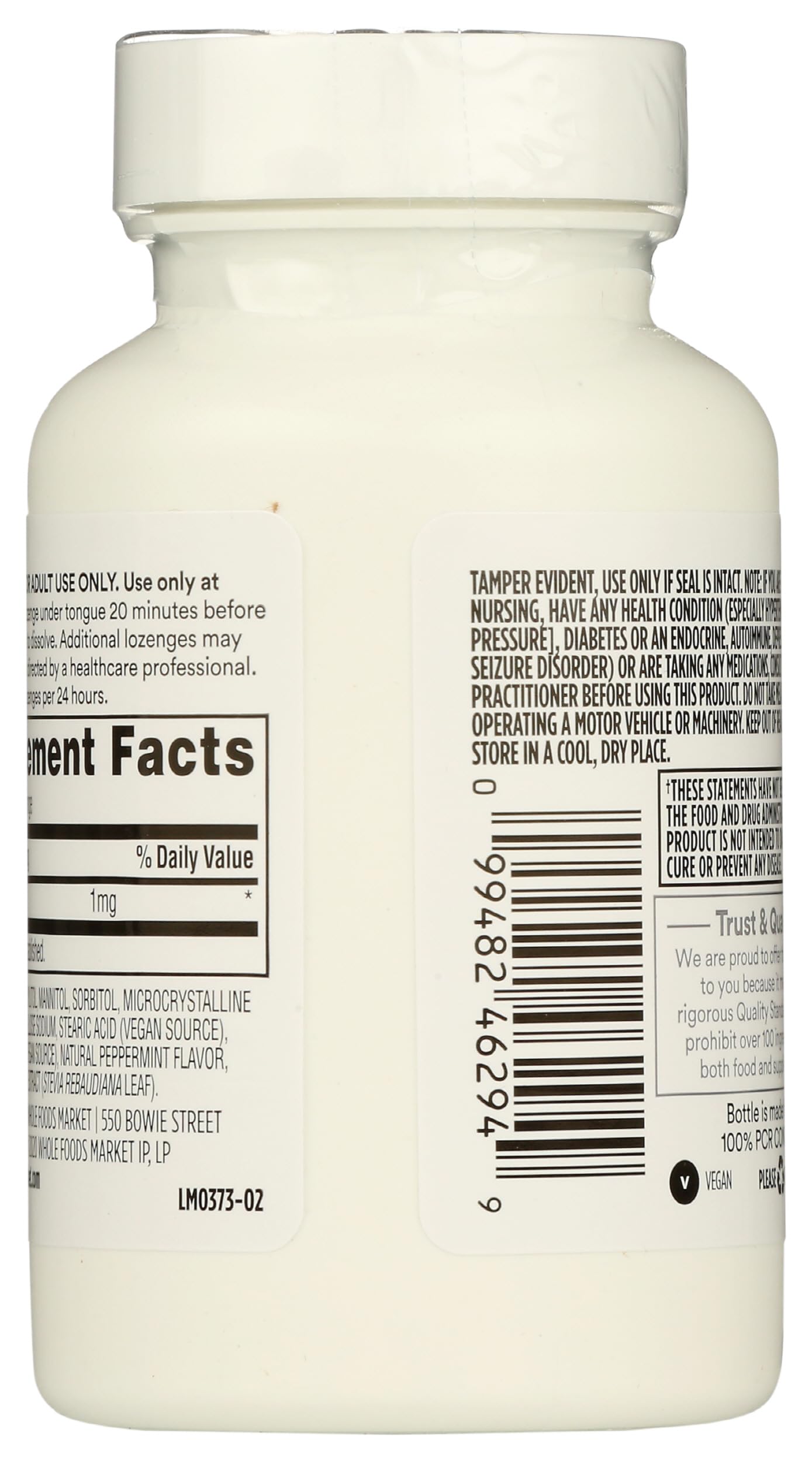 365 by Whole Foods Market Melatonin Lozenges 1mg back view