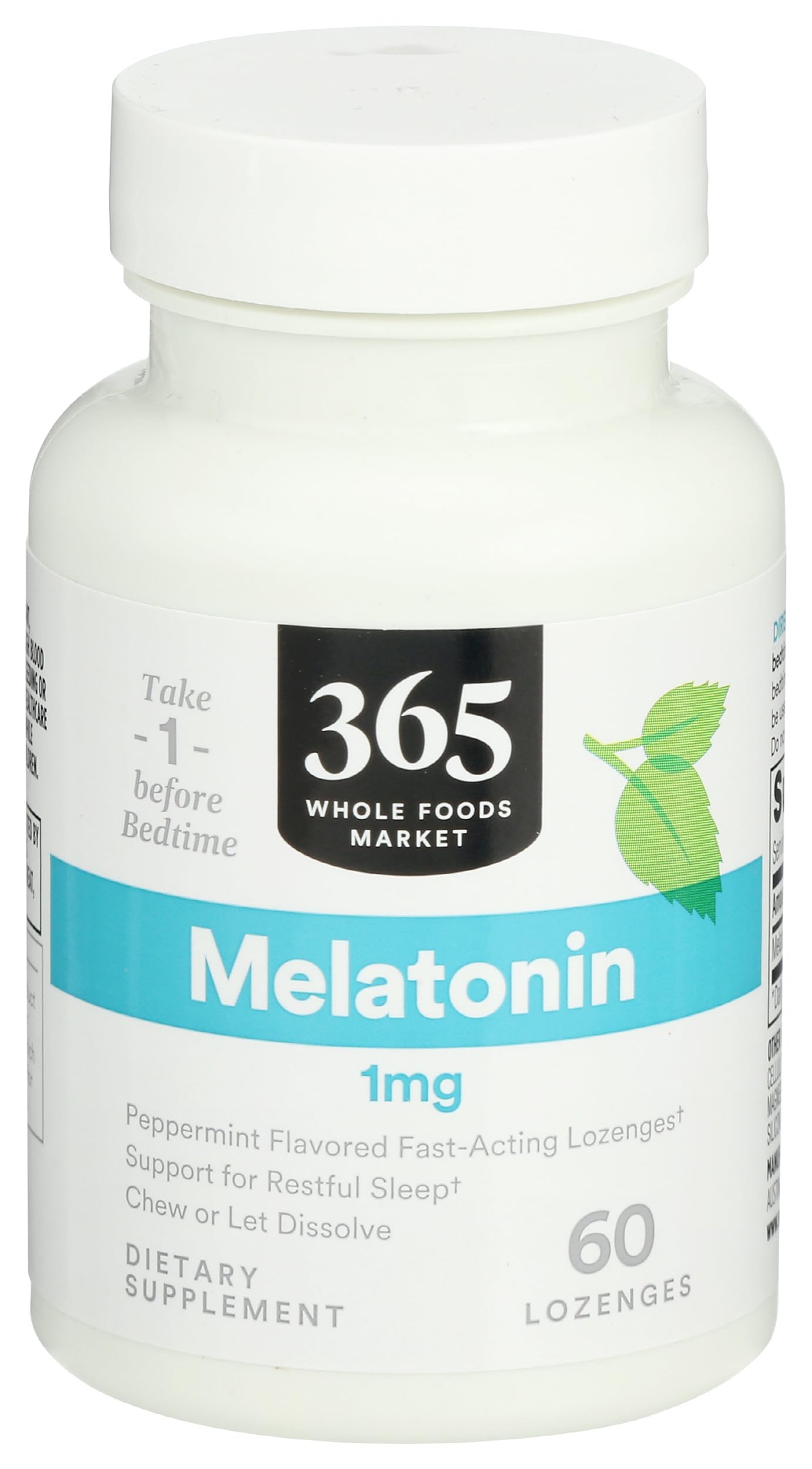 365 by Whole Foods Market Melatonin Lozenges 1mg peppermint flavour front view