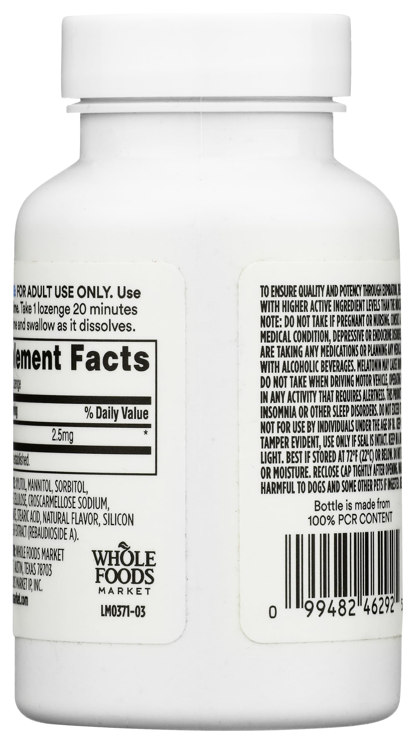 365 by Whole Foods Market Melatonin Lozenges 2.5mg Peppermint packaging side view
