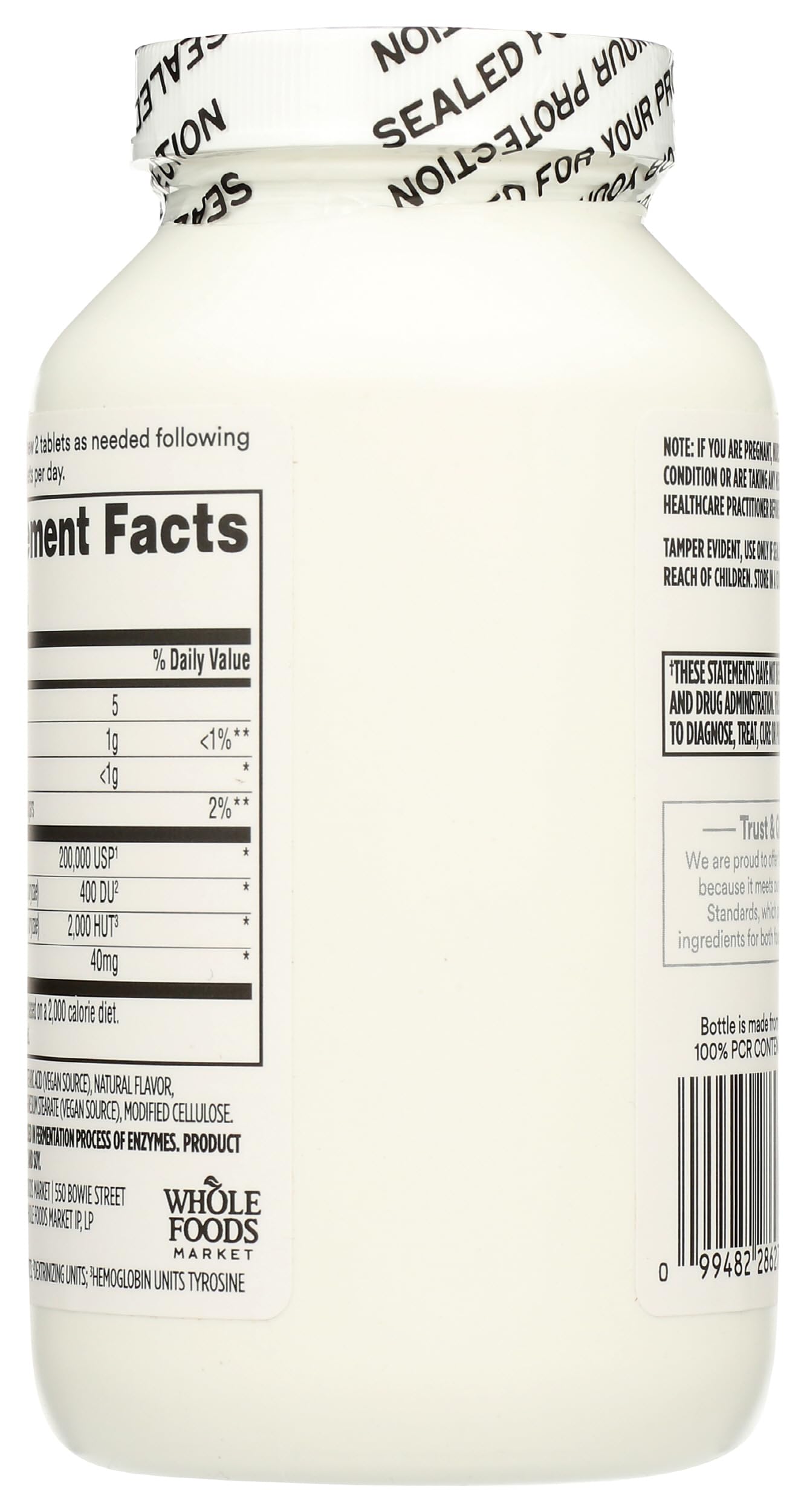 365 by Whole Foods Market Multi-Enzymes 45g back view with ingredient list