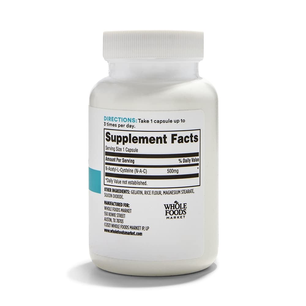 365 by Whole Foods Market N-Acetyl L-Cysteine 500mg capsules back view